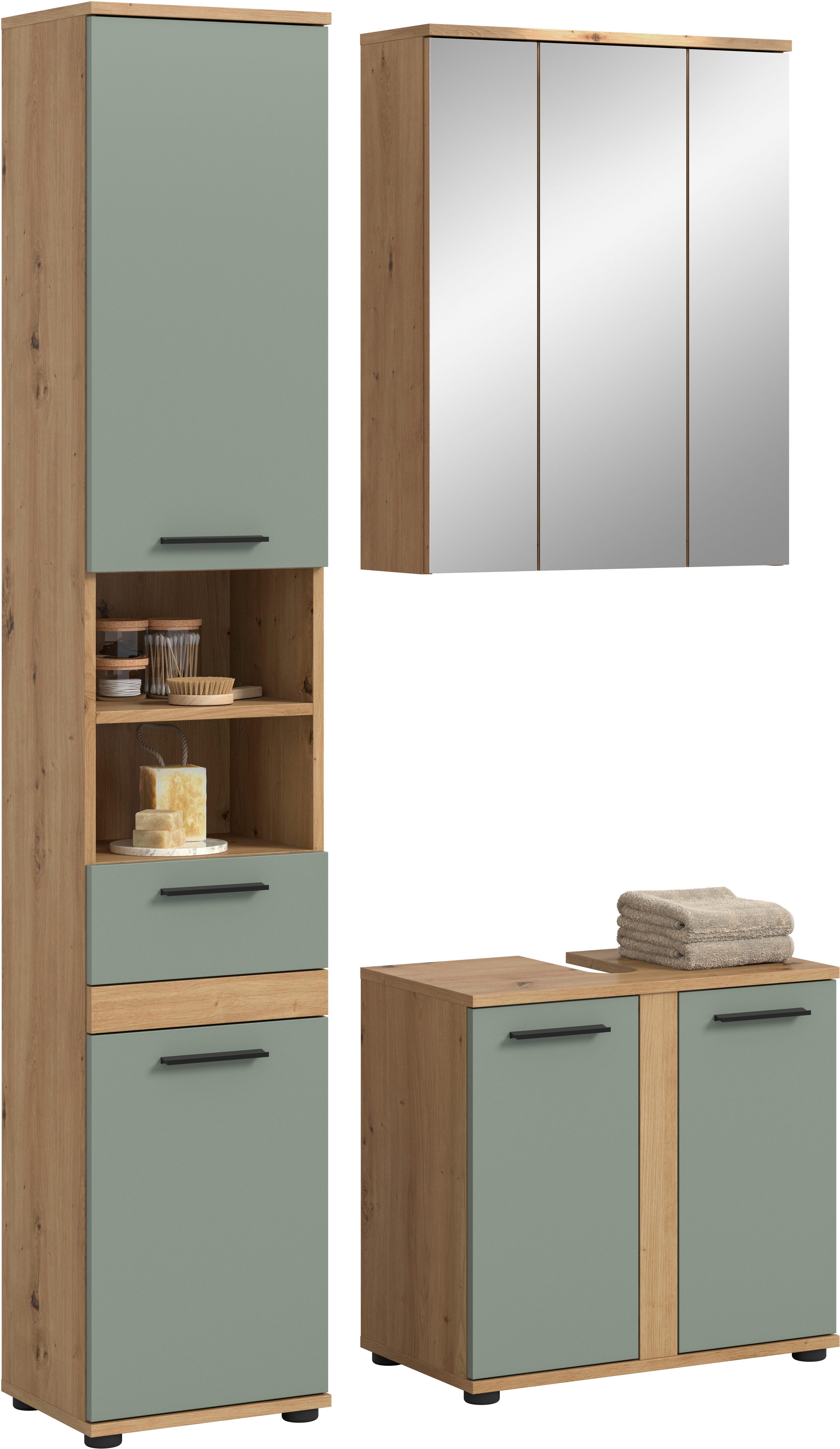 welltime Badmöbel-Set LUCCA, 3 teilig, MDF Hochglanzfront, bestehend aus:, (Set, 3-St)