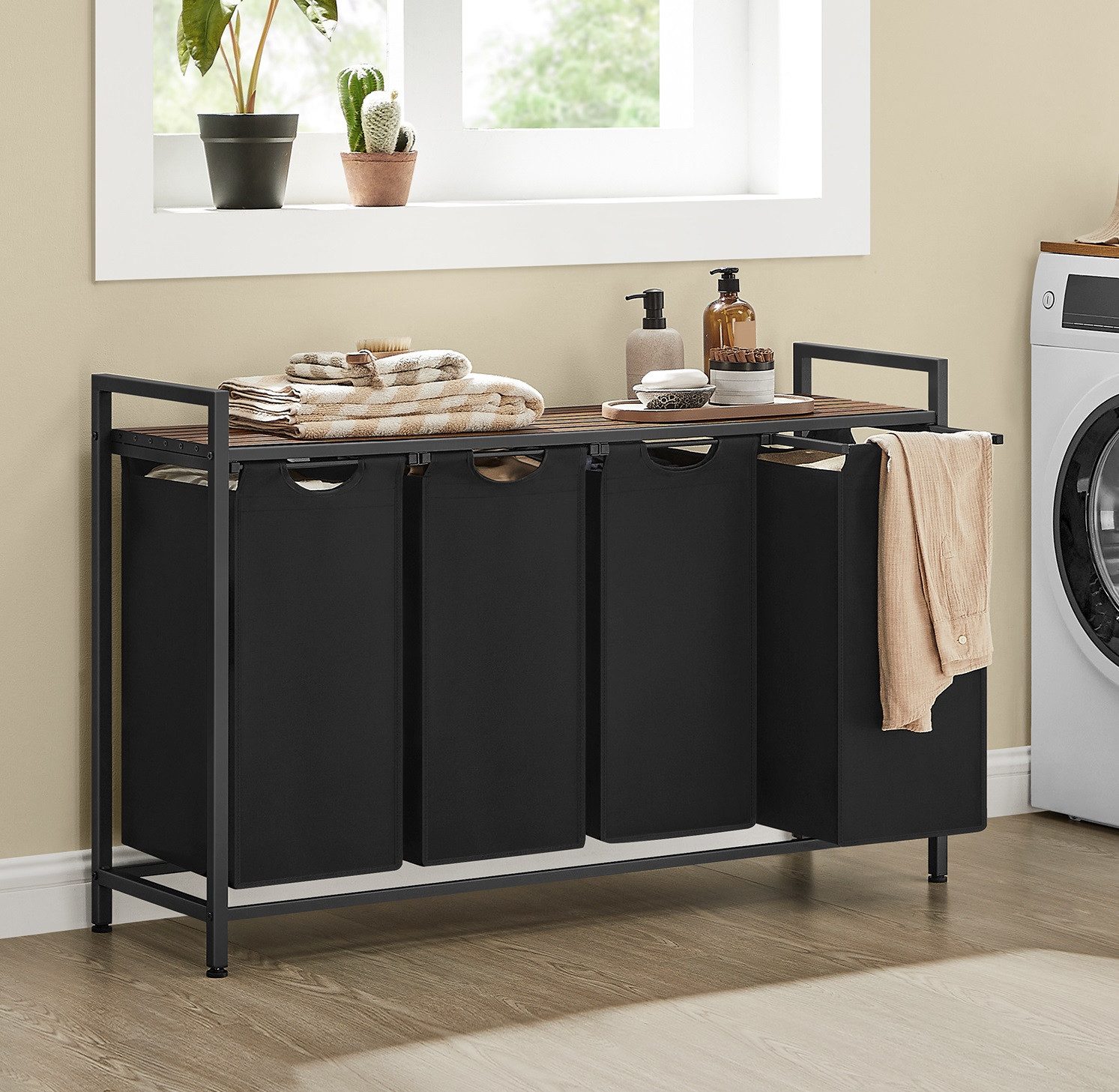 VASAGLE Wäschekorb, 4 Fächer, mit Ablage, ausziehbar abnehmbar, 4/5 x 40 L günstig online kaufen