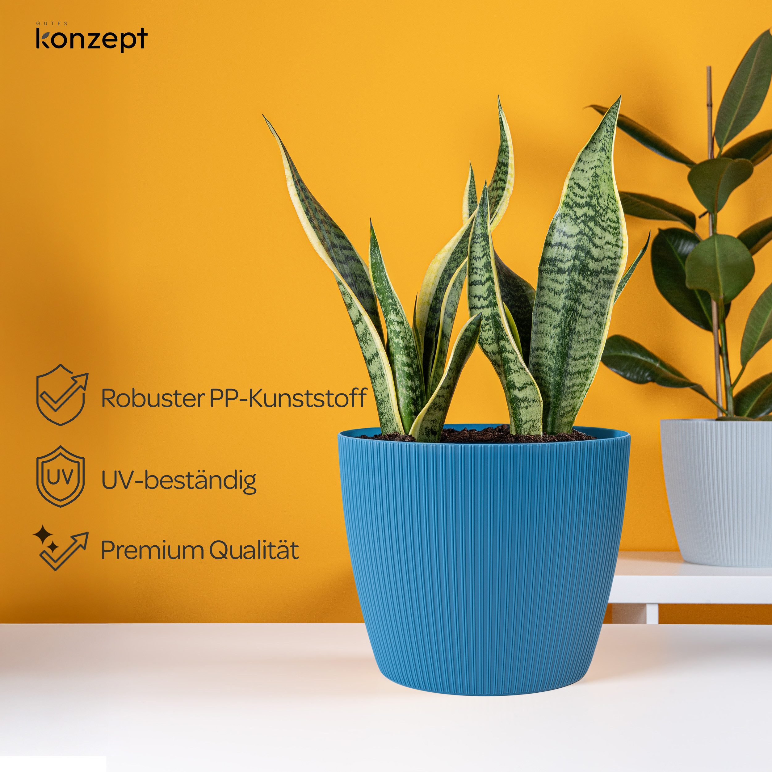KONZEPT Blumentopf 5,2 l, gerillte Struktur 22 cm, Übertöpfe für Zimmerpflanzen, ideal für Wohnzimmer, Küche und Balkon