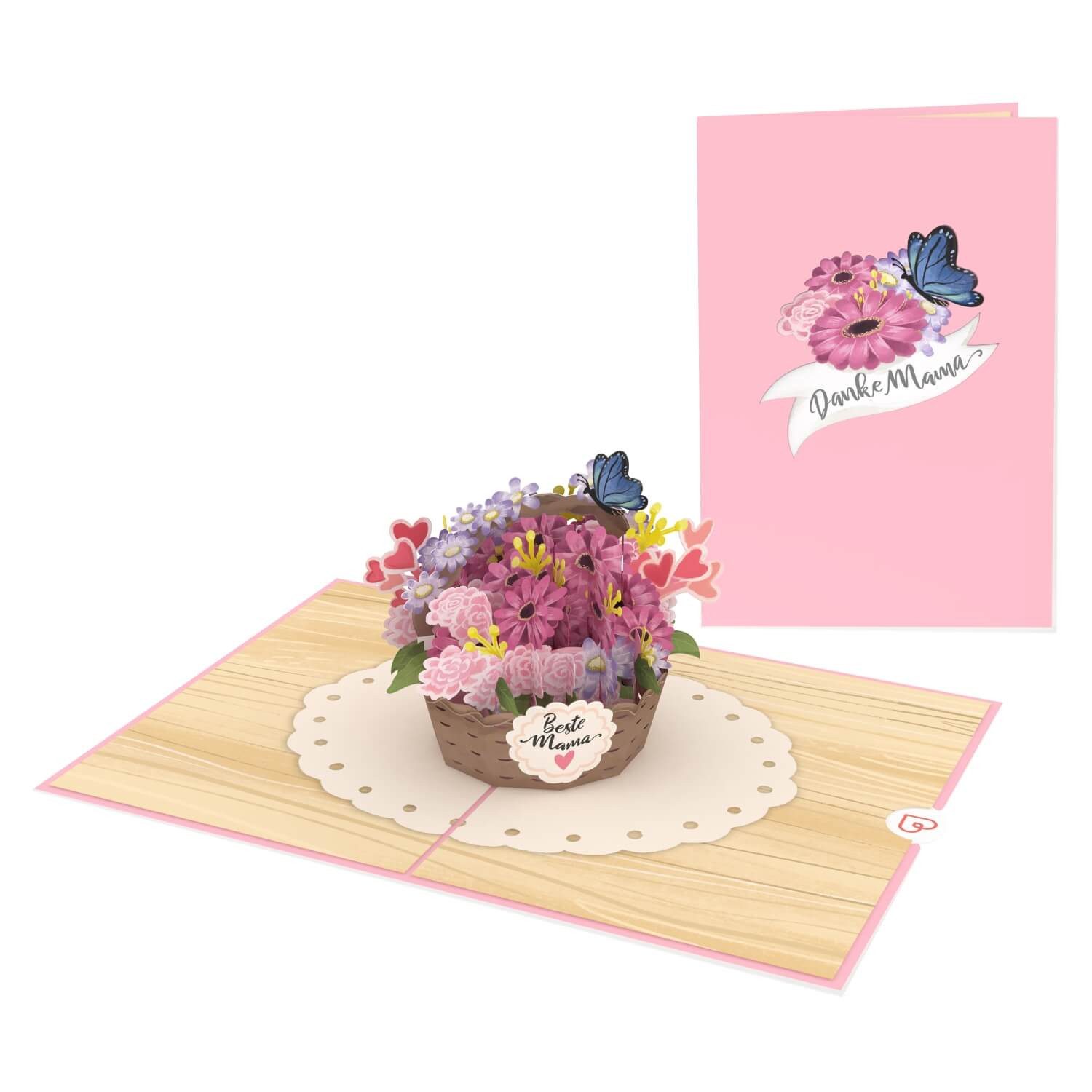 papercrush Muttertagskarte Beste Mama Blumenkorb, Pop-Up Karte Muttertag, Handgemacht, Verschenkfertig
