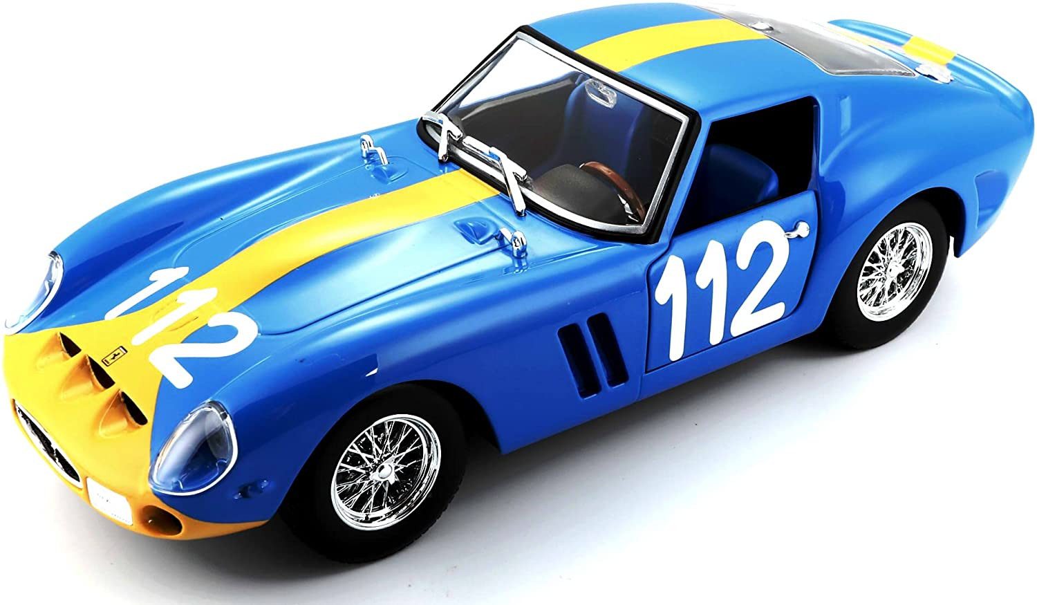 Bburago Modellauto Ferrari 250 GTO #112 (hellblau), Maßstab 1:24, Originalgetreue Innenausstattung
