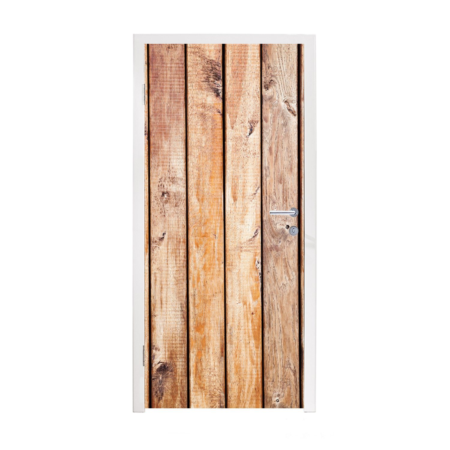 MuchoWow Türtapete Regal - Vintage - Holz - Natur, Matt, bedruckt, (1 St), Selbstklebende Tapete, Folie für Möbel, 75x205 cm