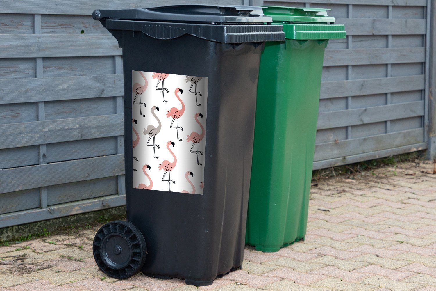 Container, Illustration - MuchoWow - Abfalbehälter Grau St), Kinder Flamingos Rosa (1 Mülltonne, Mülleimer-aufkleber, - Wandsticker Sticker, -