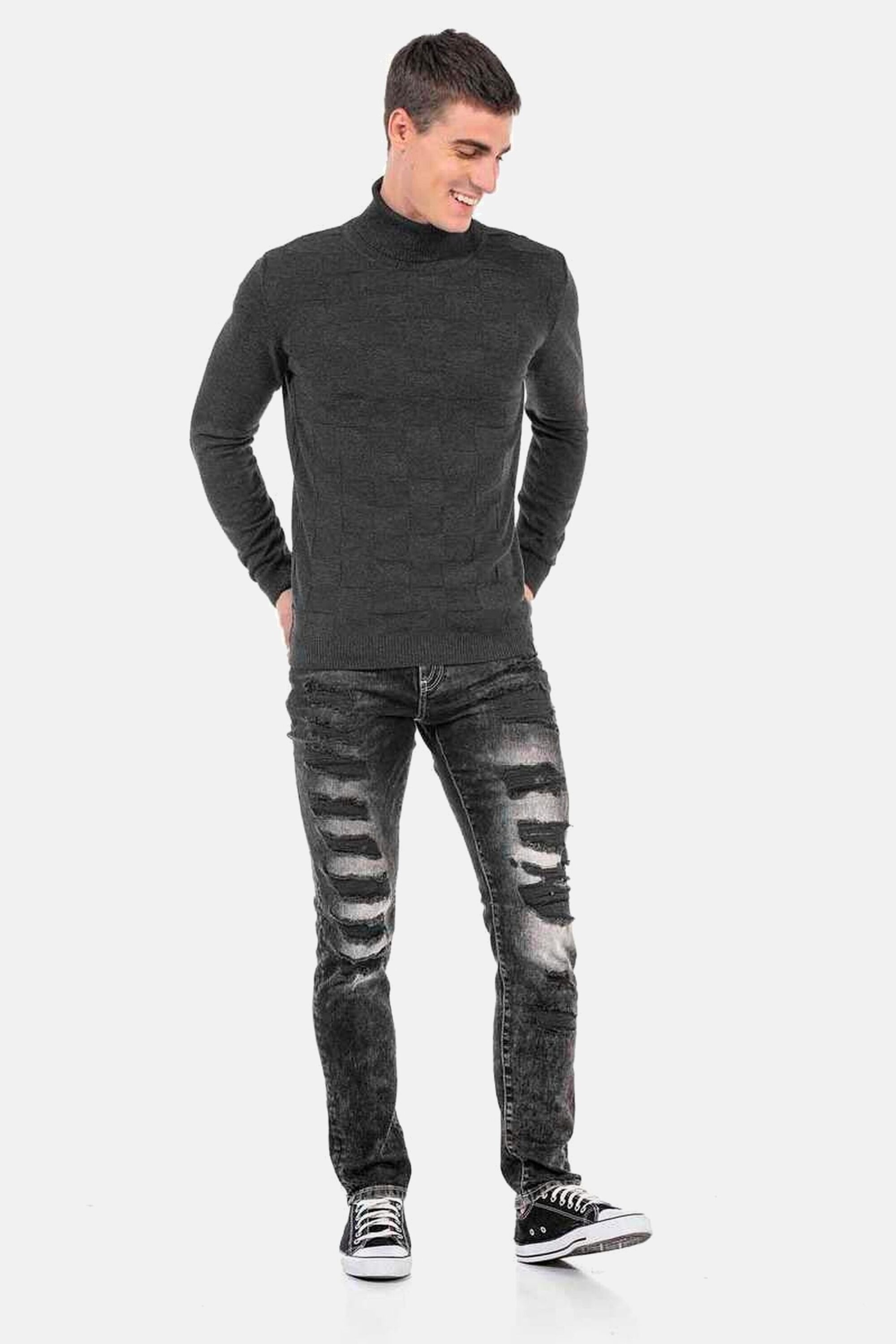 Cipo & Baxx Rollkragenpullover Pullover (1-tlg) mit kariertem Strickmuster, CP241