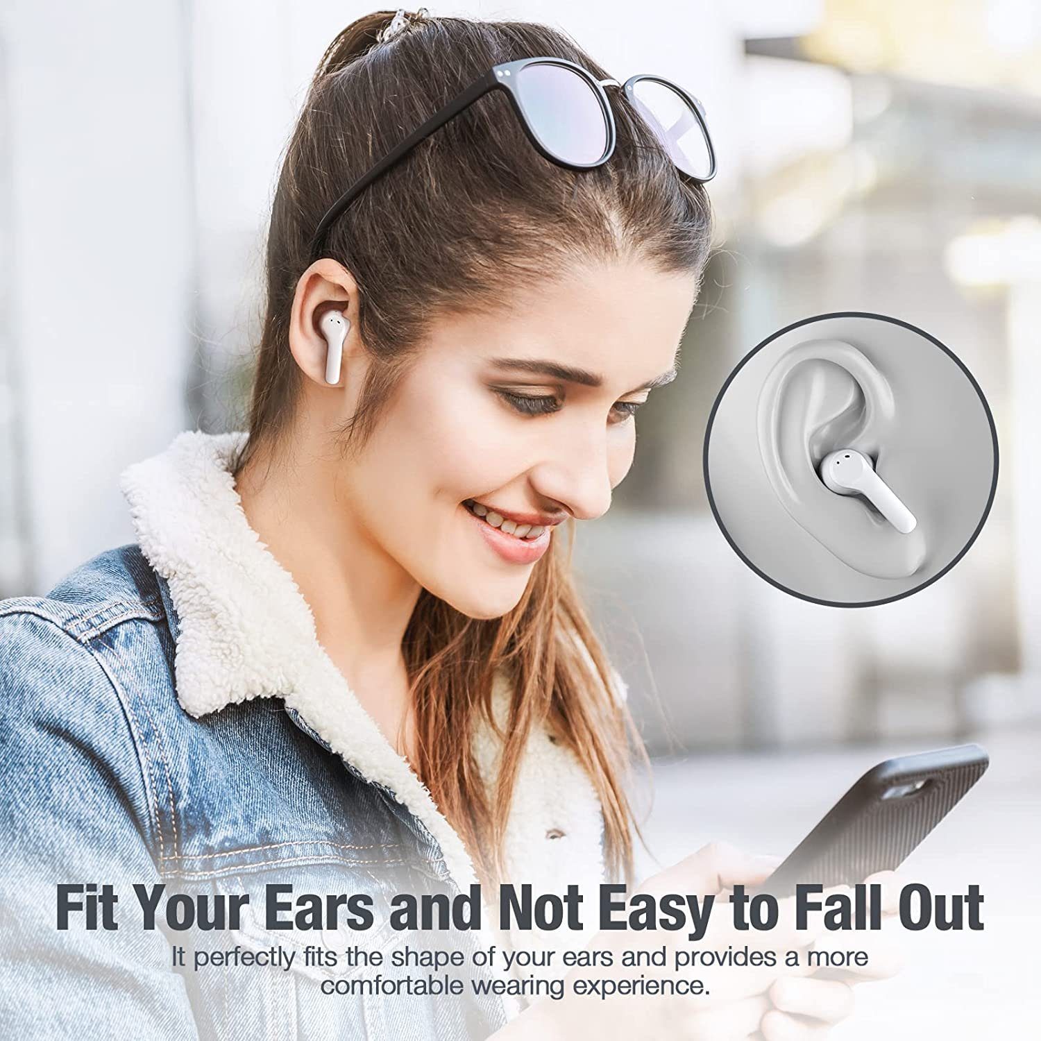 in (Bluetooth kabellose Köpfhörer HiFi Stereoklang, Ear MUINE Kopfhörer, Kopfhörer Std. Kabellos, IPX7 Wasserdicht, Mikrofon, Intelligente In-Ear-Kopfhörer 24 Bluetooth Laufzeit) wireless 5.0, Berührun, mit