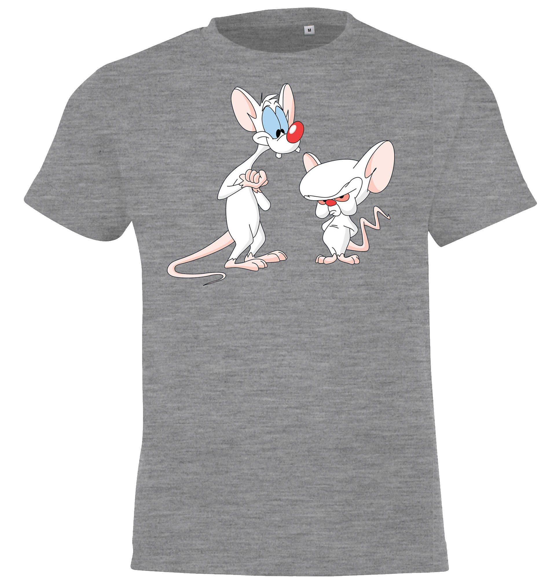 Modell T-Shirt T-Shirt Grau witzigem Frontprint Pinky und Youth Kinder Brain Designz mit