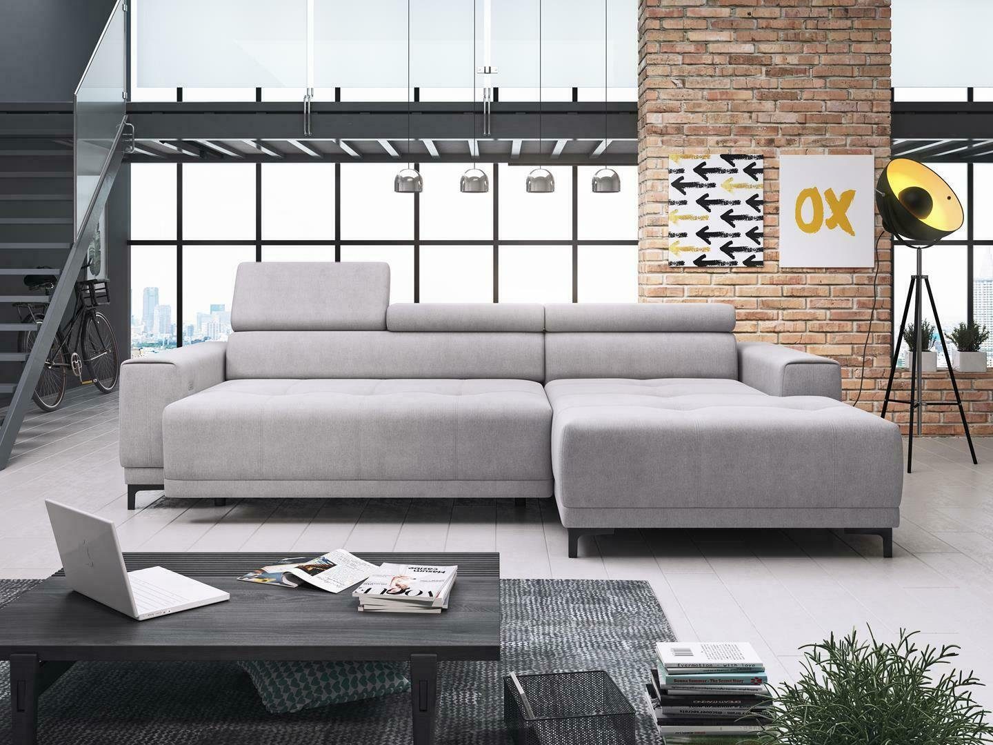 JVmoebel Ecksofa, Designer Stoff L Form Couch Wohnlandschaft Ecksofa Sofa Modern Grau