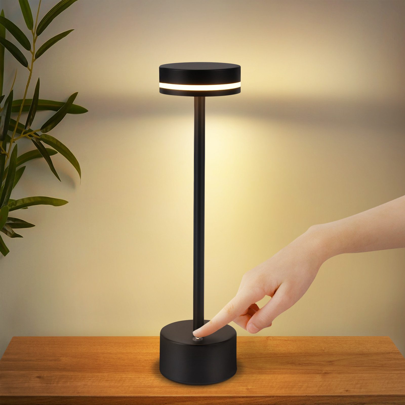LED Tischleuchte Kabellos Nachttischlampe Touch Dimmbar Akku mit USB-C Aufladbar