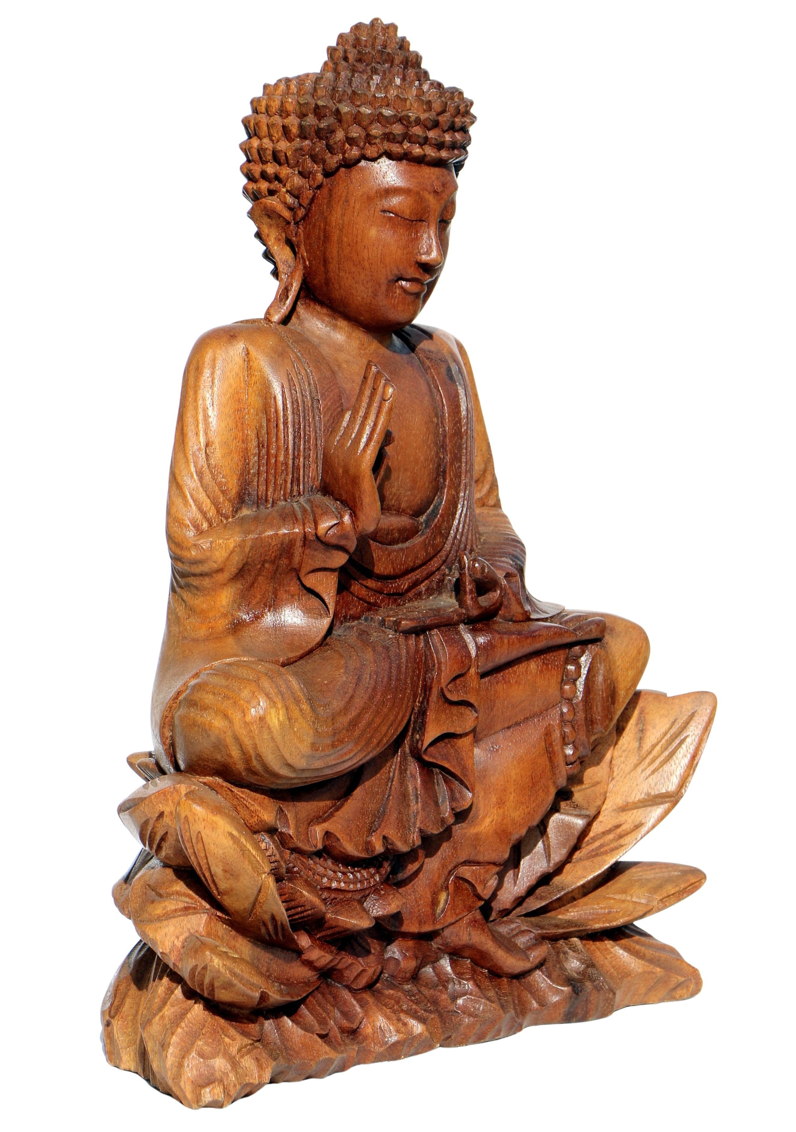 Wogeka Buddhafigur Meditation Buddha Lotus Mönch Holz-Figur Feng Shui