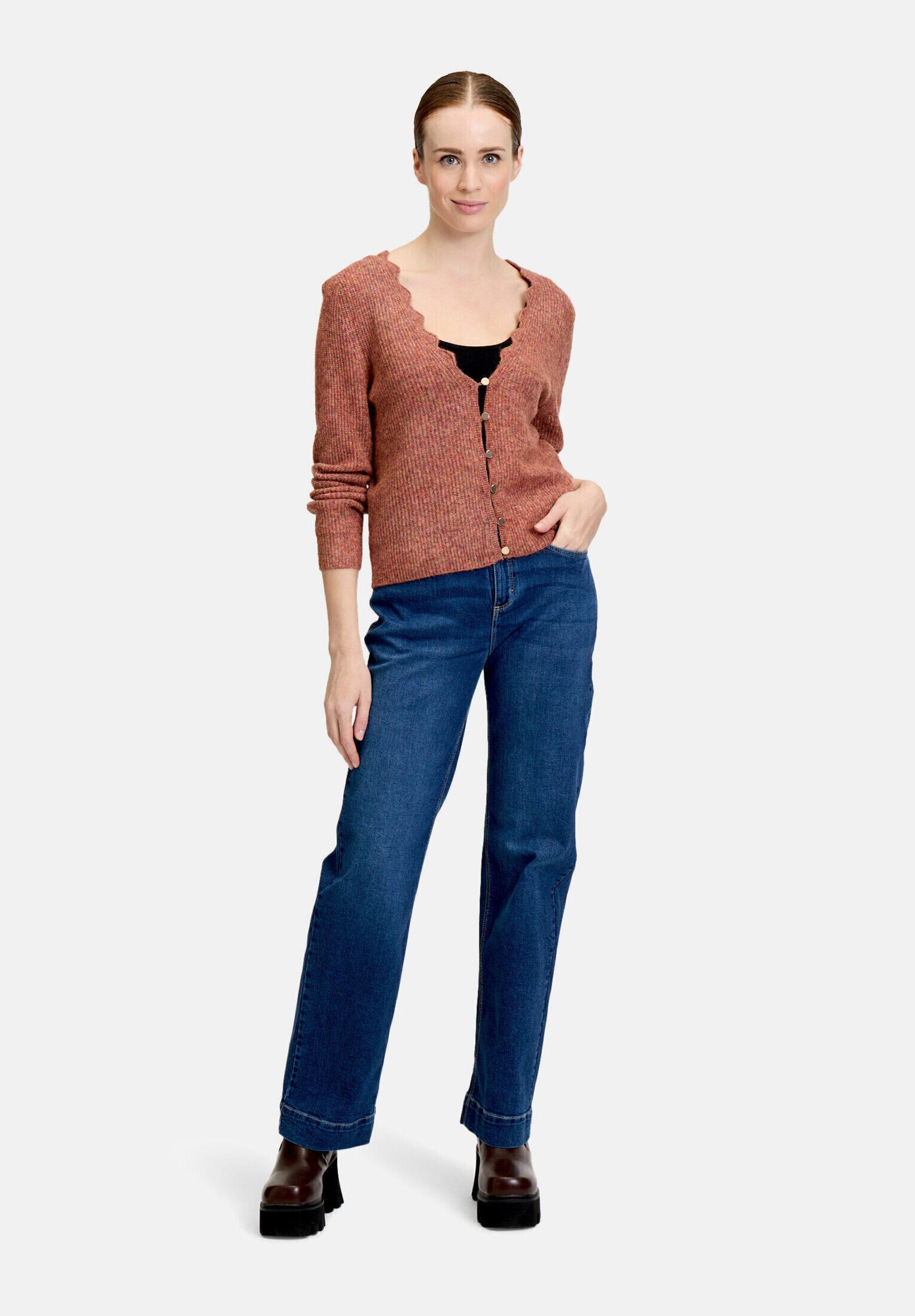 Cartoon Strickjacke Damen mit V-Ausschnitt (1-tlg) Häkelstich