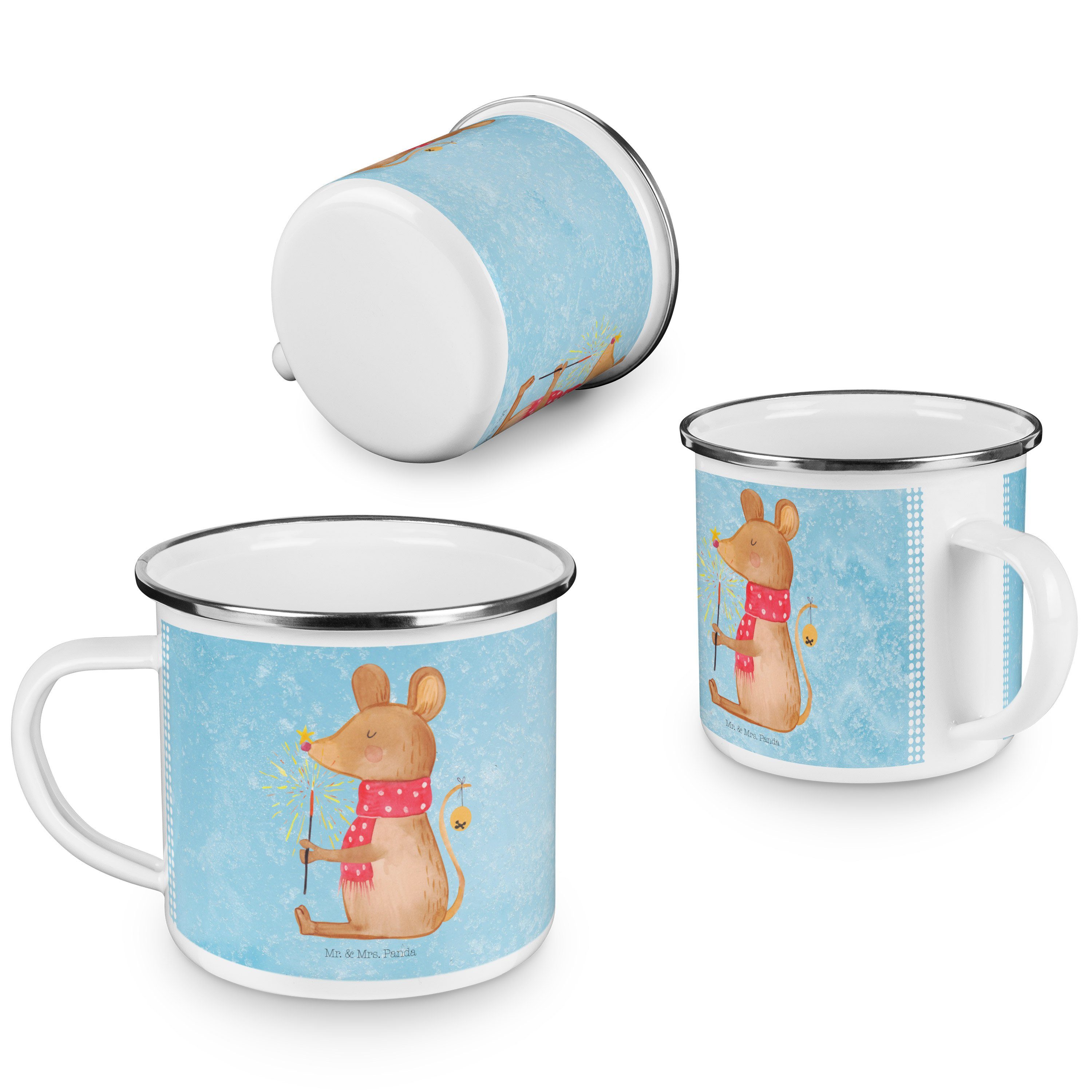 Becher Mrs. Panda Tasse, - Mr. Emaille - Eisblau & Outdoor Camp, Trinkbecher, Geschenk, Weihnachtsmaus