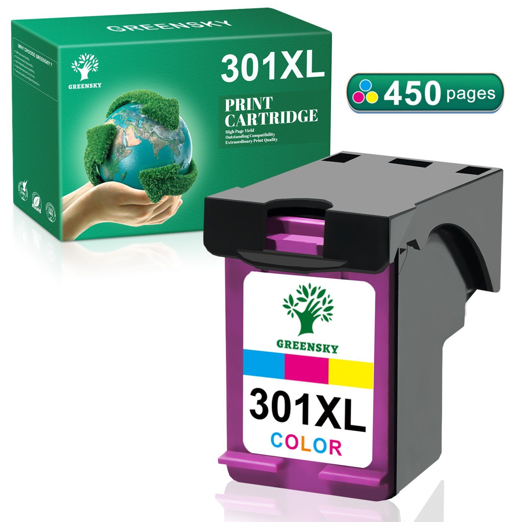 Greensky für HP 301 XL 301XL Tri-farbe Tintenpatrone (Remanufactured für HP envy 4502)