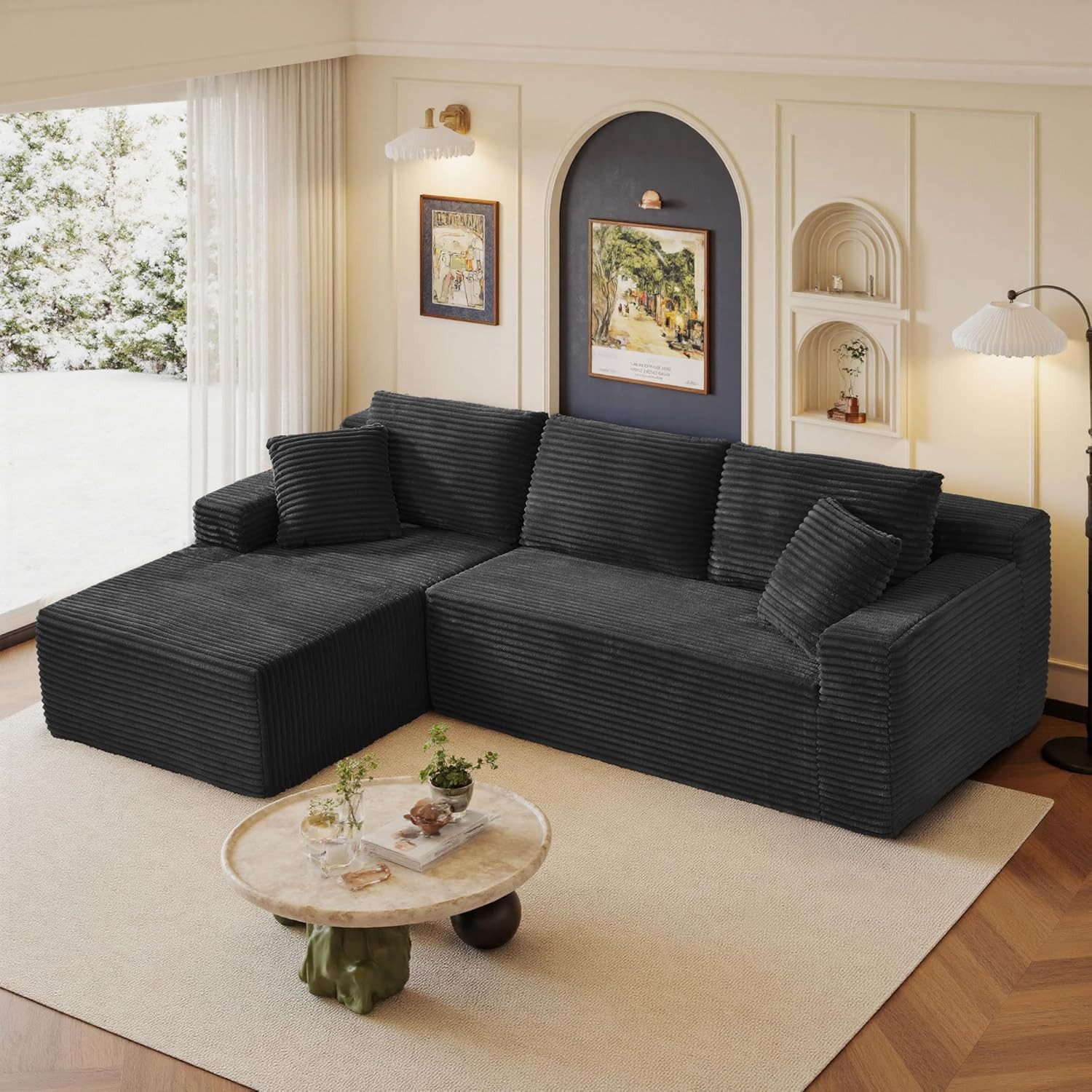 ANYSUN Ecksofa 3-Sitzer Couch L-Form, 252 cm Sofa Modulares Ecksofa, Cord-Schlafsofa, 3 Sitz Modulare Sofa,Keine Montage erforderlich, für Wohnzimmer, Cloud Couch mit übergroßen Chaise
