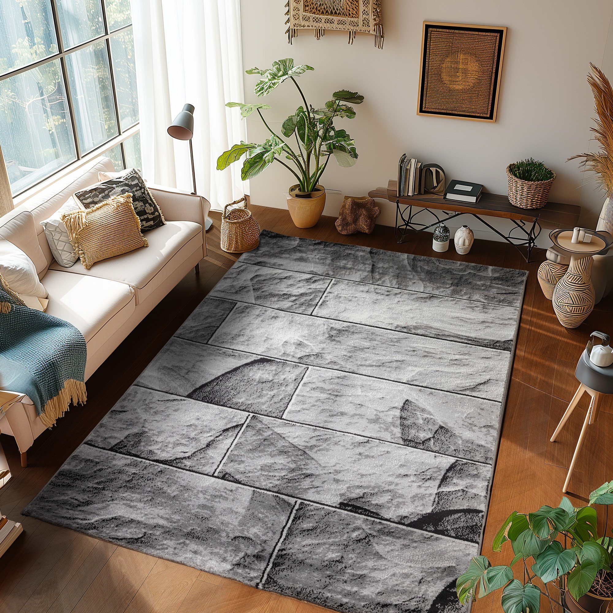 SIMPEX24 Designteppich Stein Design, Läufer, Höhe: 12 mm, Modern Kurzflor T günstig online kaufen