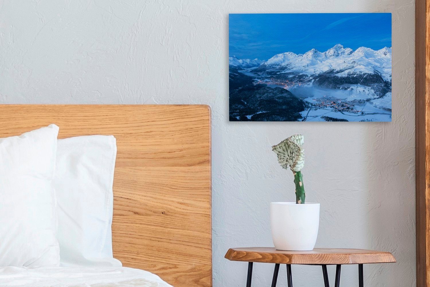 Wanddeko, Schweiz (1 Leinwandbilder, cm Winter, in Leinwandbild Engadiner Aufhängefertig, St), 30x20 OneMillionCanvasses® Wandbild der im Tal