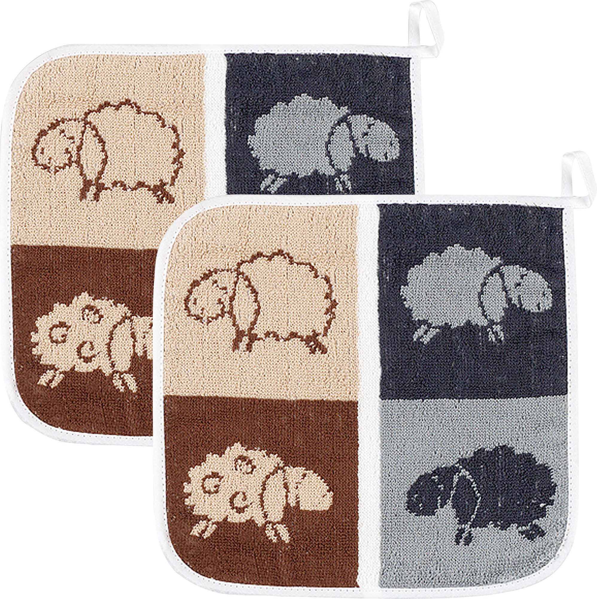 Kracht Kochschürze Topflappen "Schafe" 2er-Pack, Frottier Motiv günstig online kaufen