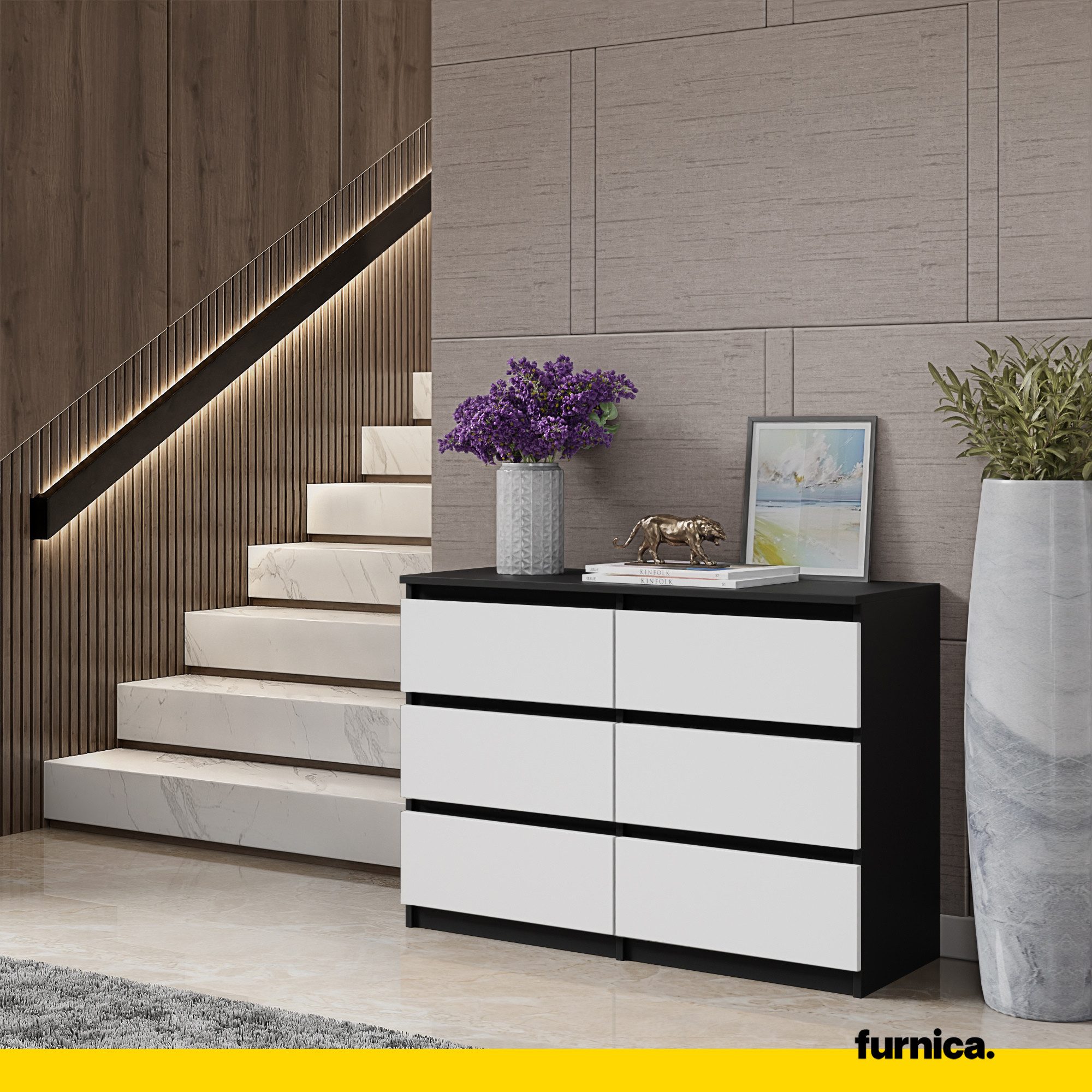 Furnica Kommode GABRIEL 6 Schubladen - Anthrazit Grau H70cm B100cm T33cm