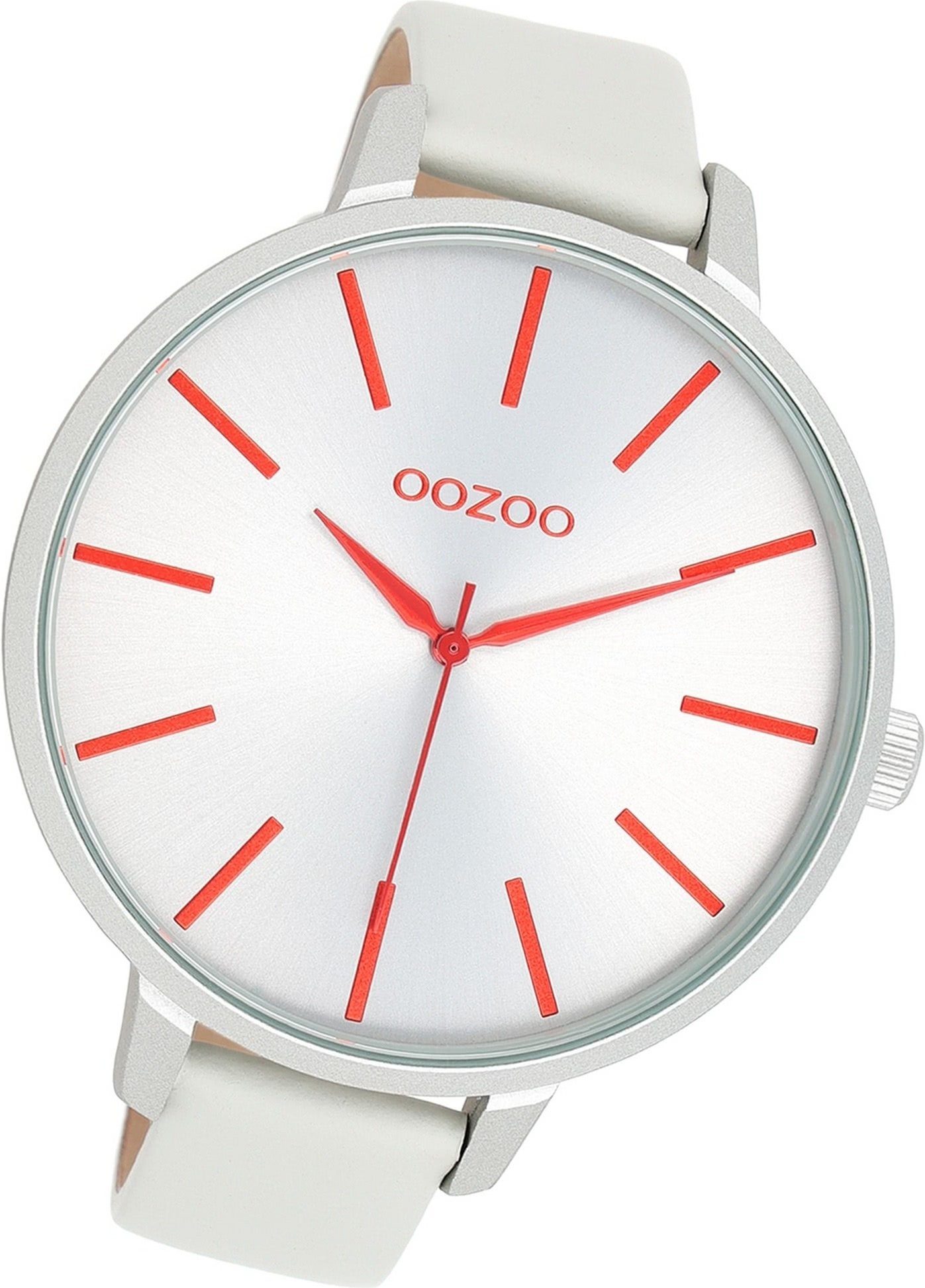 Damenuhr groß grau, Armbanduhr extra Oozoo 48mm) Timepieces, Lederarmband Quarzuhr Damen OOZOO rundes (ca. Gehäuse,