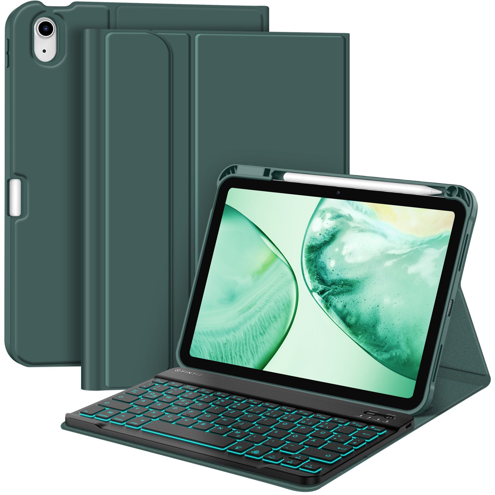 Fintie Tablet-Hülle mit Tastatur für iPad 11 Generation 2025 11'', iPad 10 Gen 2022 10.9'' 11 Zoll/10.9 Zoll, 7-farbige Hintergrundbeleuchtung, Magnetische Bluetooth-Keyboard