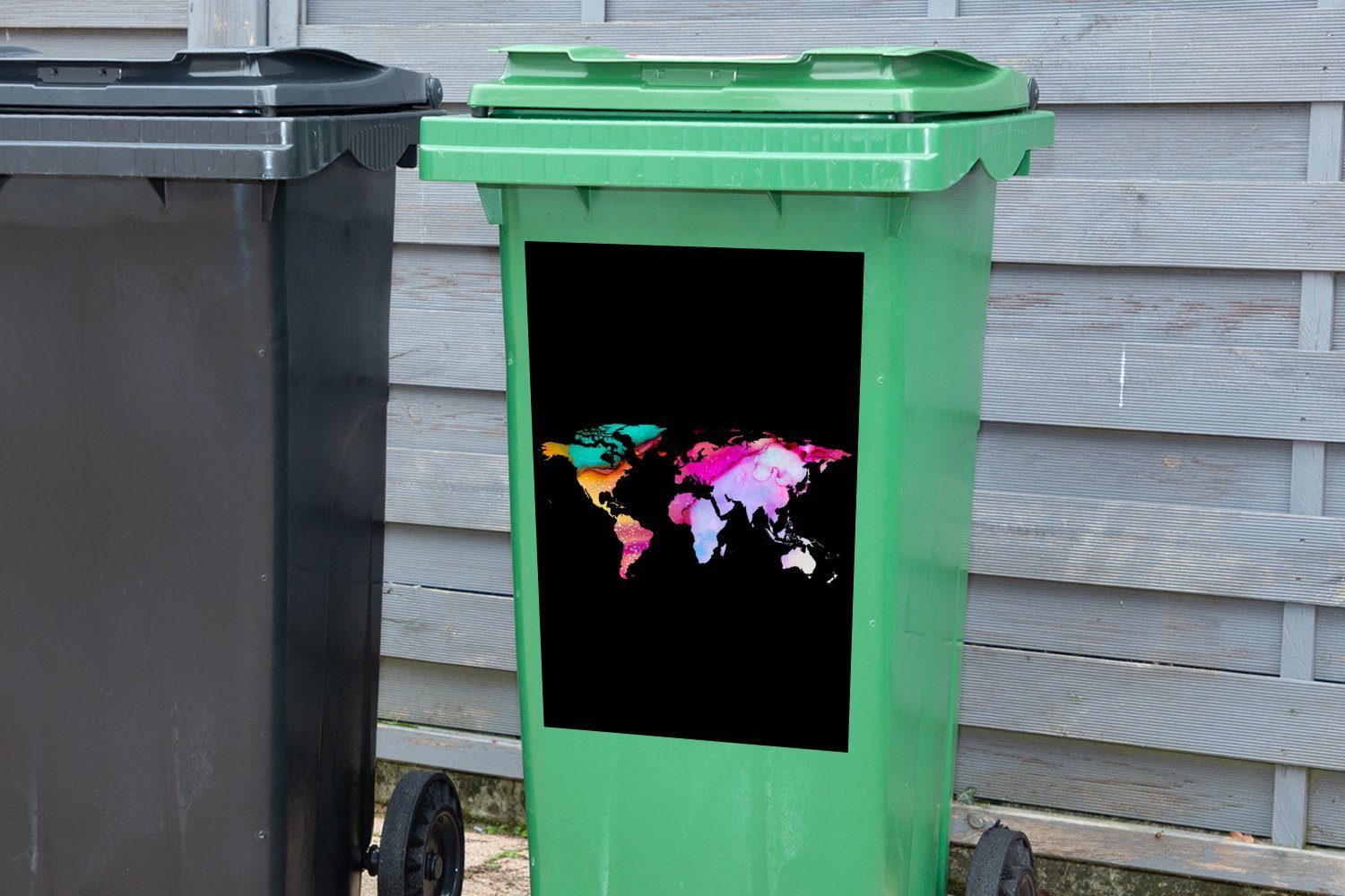 MuchoWow Wandsticker Weltkarte St), Sticker, Regenbogen Farbe (1 Mülltonne, Mülleimer-aufkleber, - Container, - Abfalbehälter