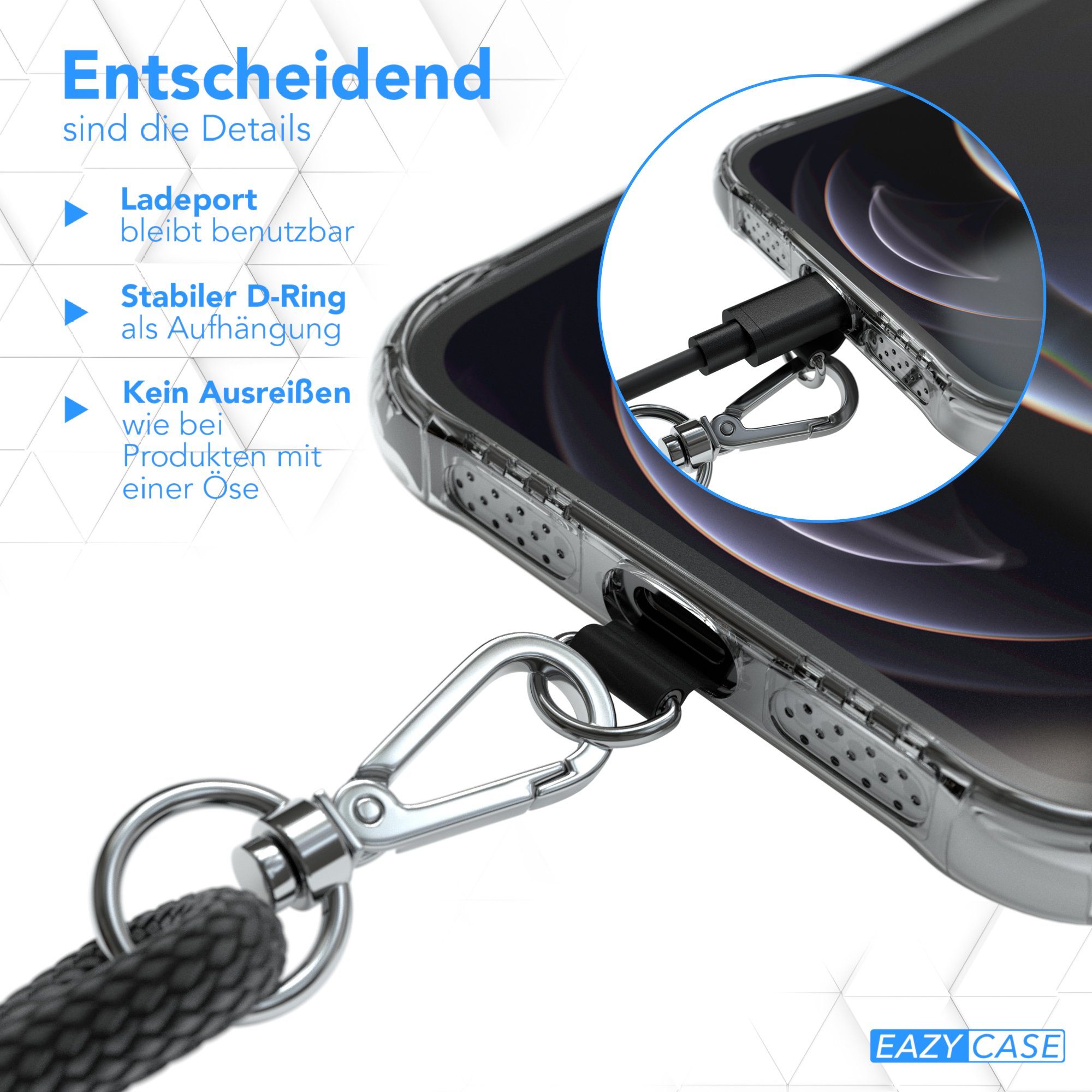 EAZY CASE Handykette Universal für jedes Smartphone zum Umhängen, Kette zum Umhängen Pad mit Kordel Uni Smartphonekette Schwarz Black