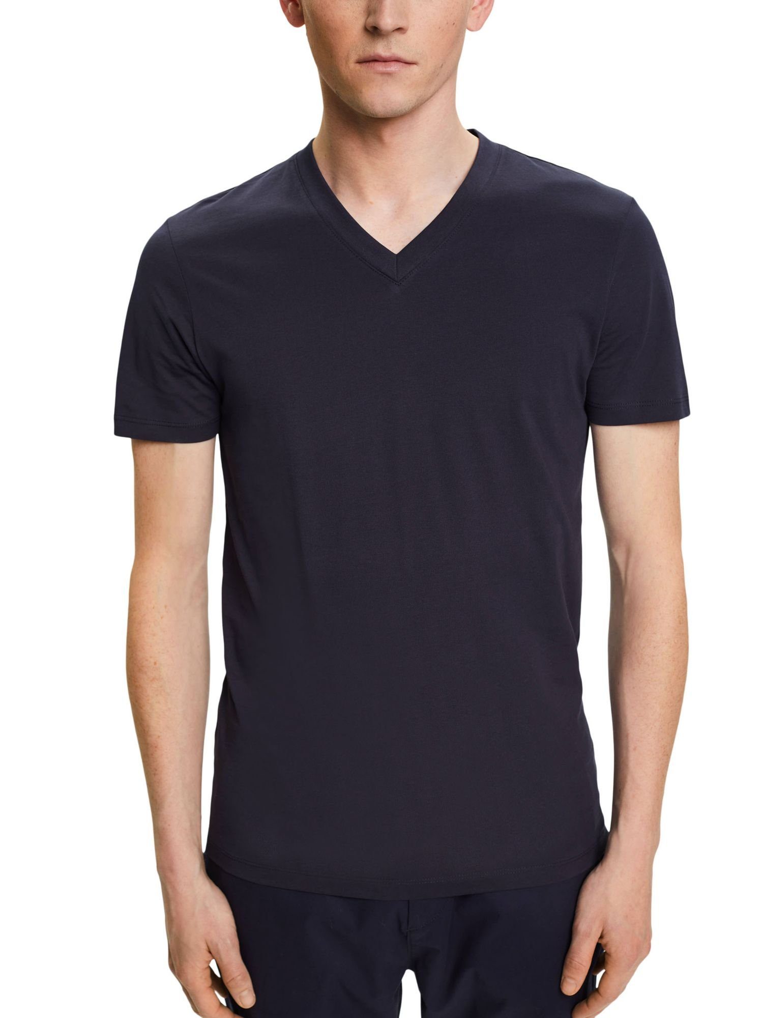 (1-tlg) Fit T-Shirt aus T-Shirt V-Ausschnitt, Slim mit Baumwolle NAVY Esprit