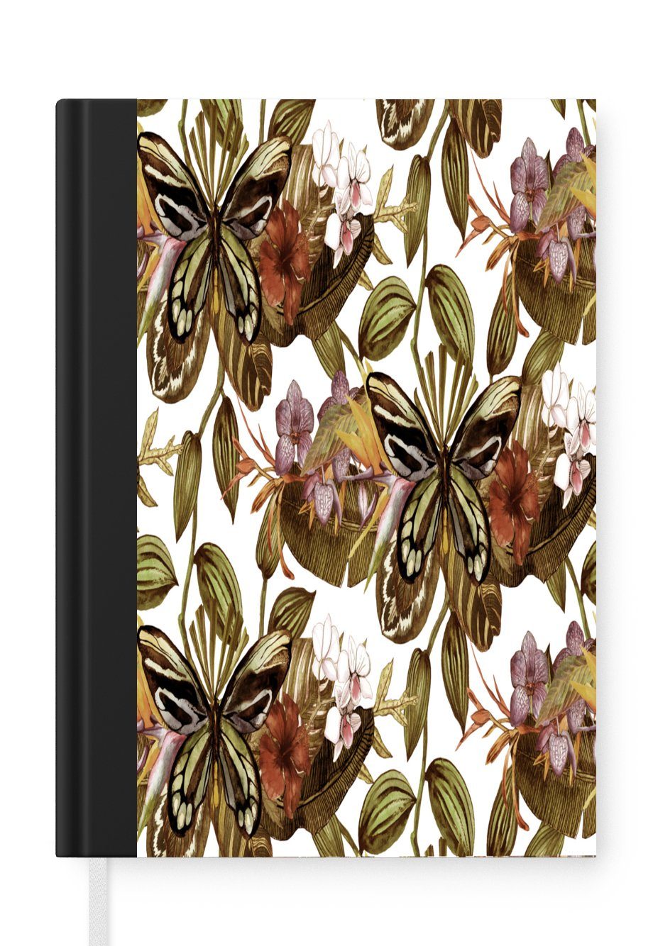 MuchoWow Notizbuch Schmetterling - Blumen - Vintage - Muster, Journal, Merkzettel, Tagebuch, Notizheft, A5, 98 Seiten, Haushaltsbuch