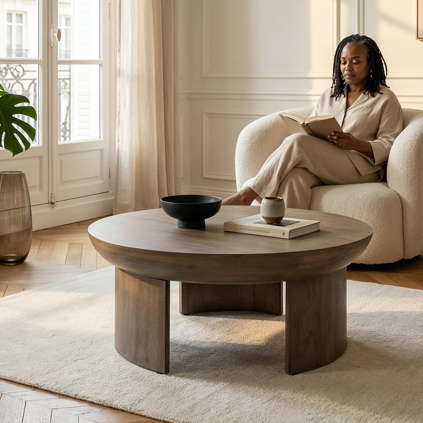 IDIMEX Couchtisch KUMASI, Wohnzimmertisch 90 cm aus massivem Mangoholz Grau