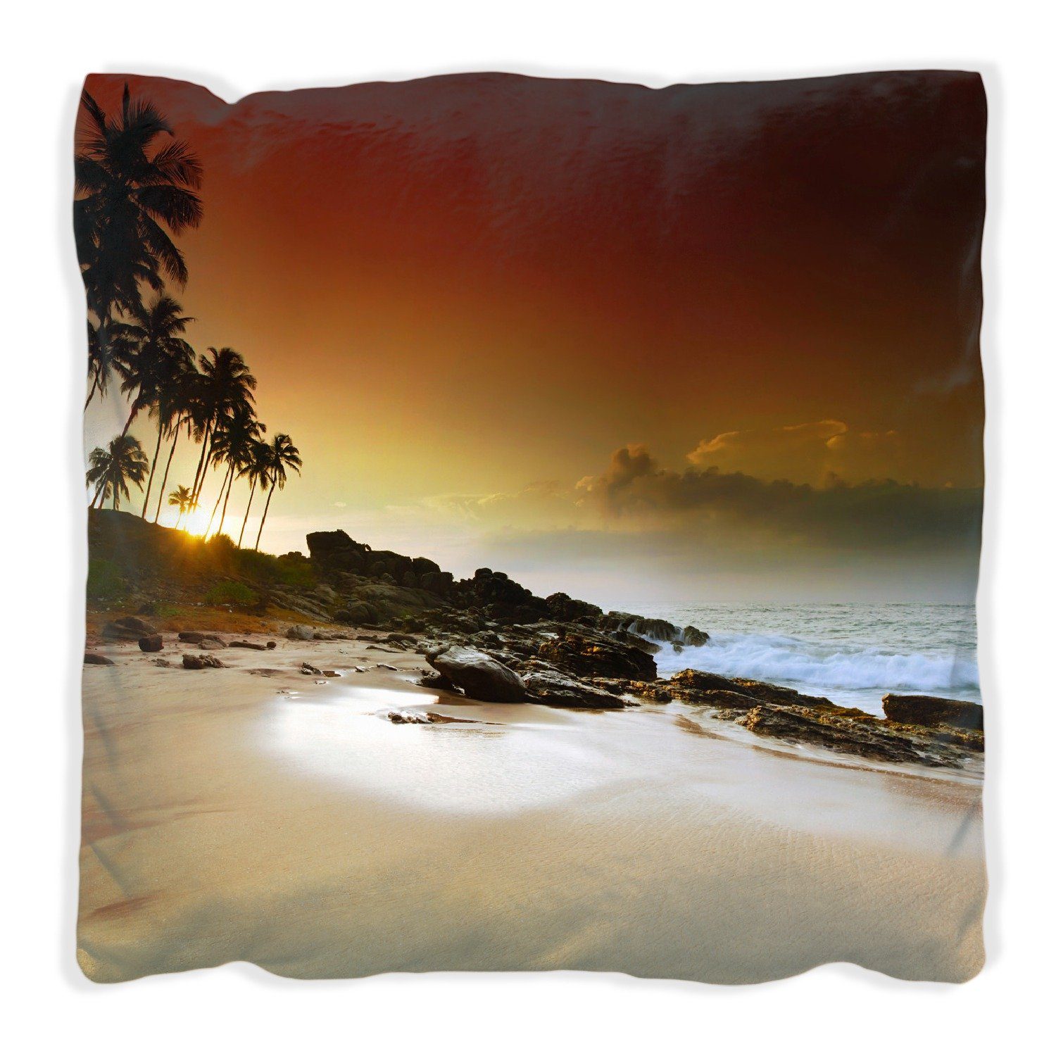 handgenäht Wallario Palmenstrand - Sri Lanka mit Dekokissen Sonnenuntergang,