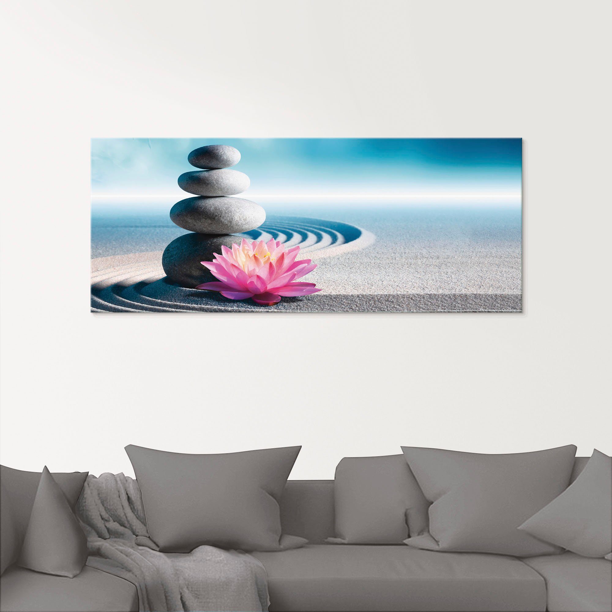 Artland Glasbild Sand, Lilie und Spa-Steine in Zen-Garten, Zen (1 St), in verschiedenen Größen