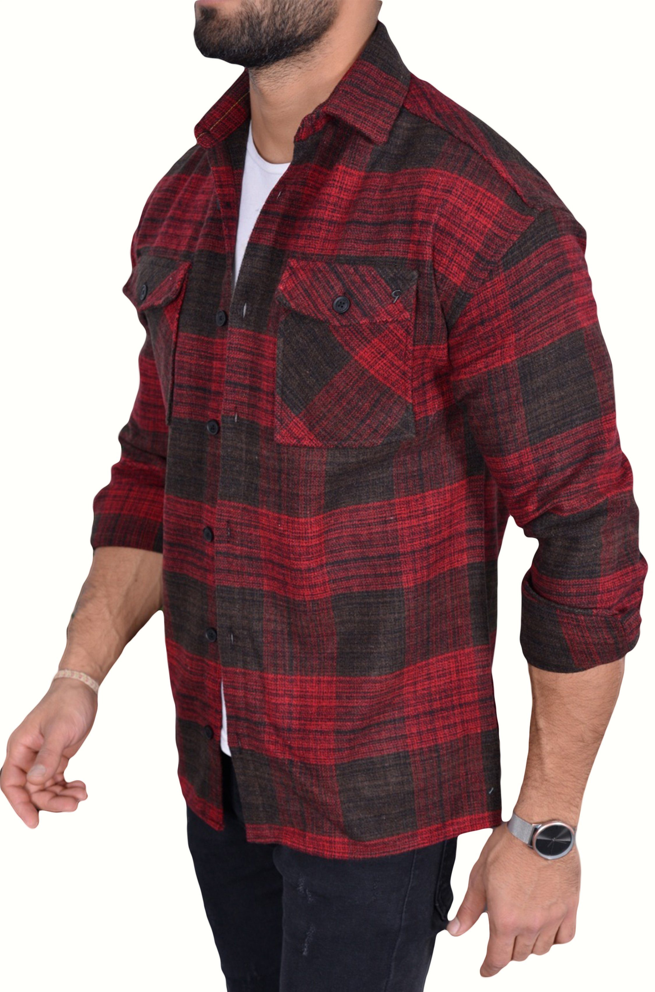Megaman Jeans Flanellhemd Herren Holzfällerhemd Flanellhemd Kariert Freizeithemd Jacke Regular Langarm Kentkragen Holzfäller