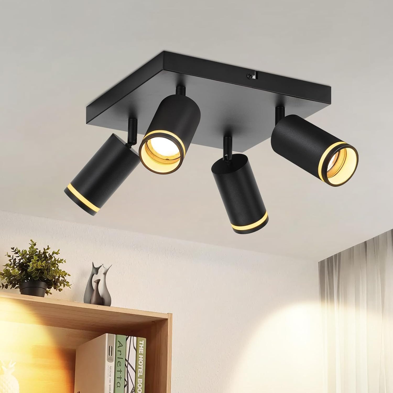 ZMH Deckenstrahler 4 Flammig Schwarz/Weiß Deckenlampe Metall GU10 für Schlafzimmer Flur, ‎Deckenmontage, ohne Leuchtmittel, Schwenkbar Modern Küchenlampe Deckenspots
