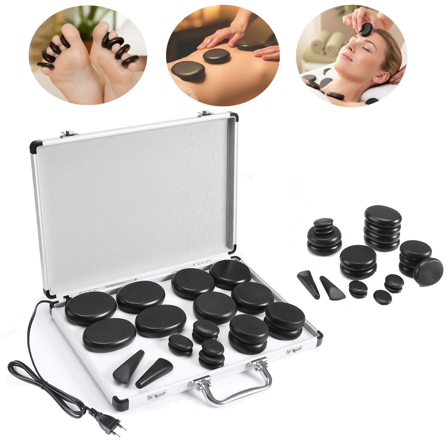 kehot Massageliege Hot Stone Massage Set 22-teilig, Tragbares Massagestein mit Heizbox (Heiße Massagesteine, Konstante Wärme 47–50 °C, 22-St., Heiße Steine Massage Set für Zuhause & Studio), für Massage, Entspannung, SPA, Erwärmung, Schmerzlinderung