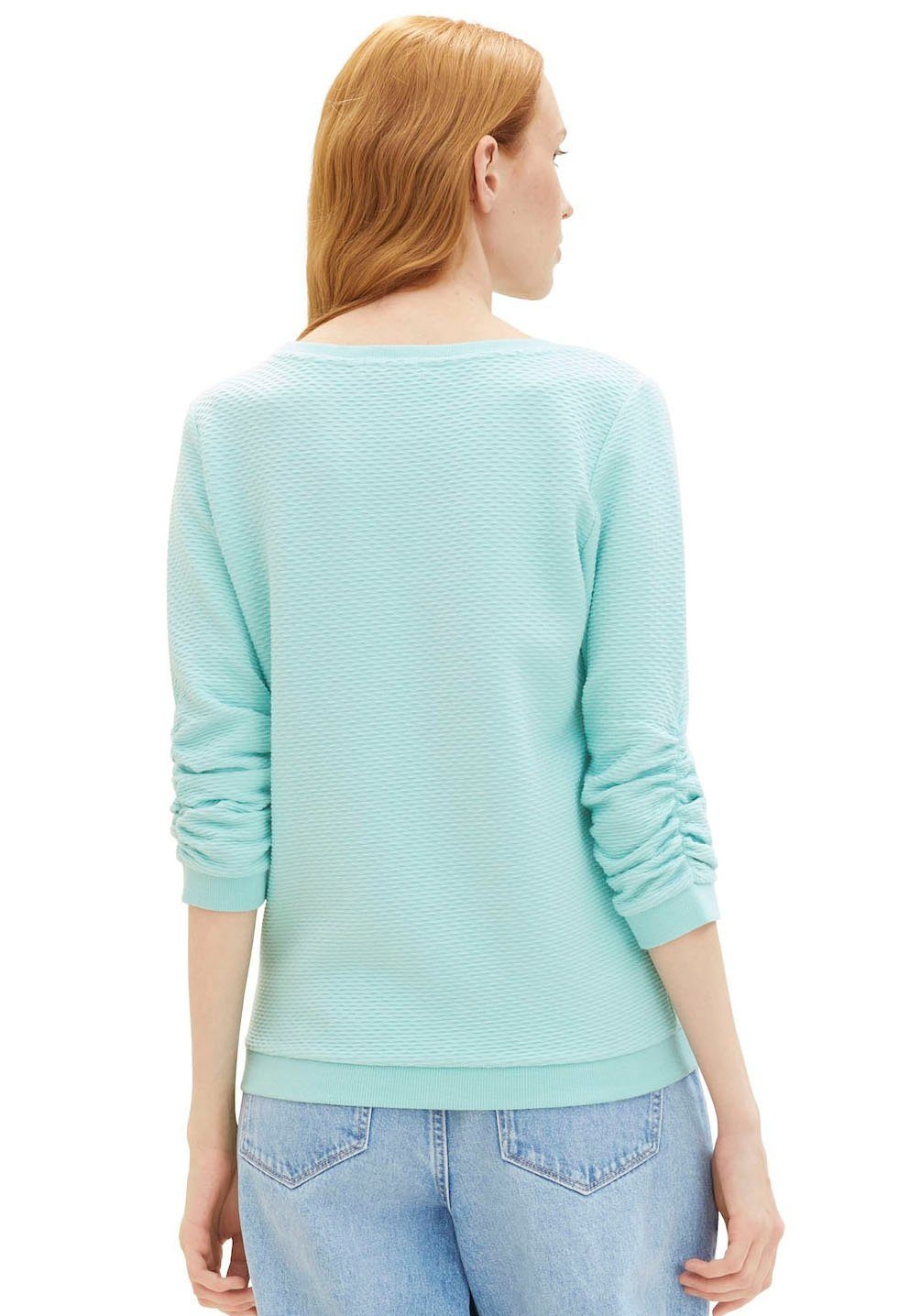 Denim TOM turquoise pastel Sweatshirt besonderer TAILOR Materialoberfläche mit