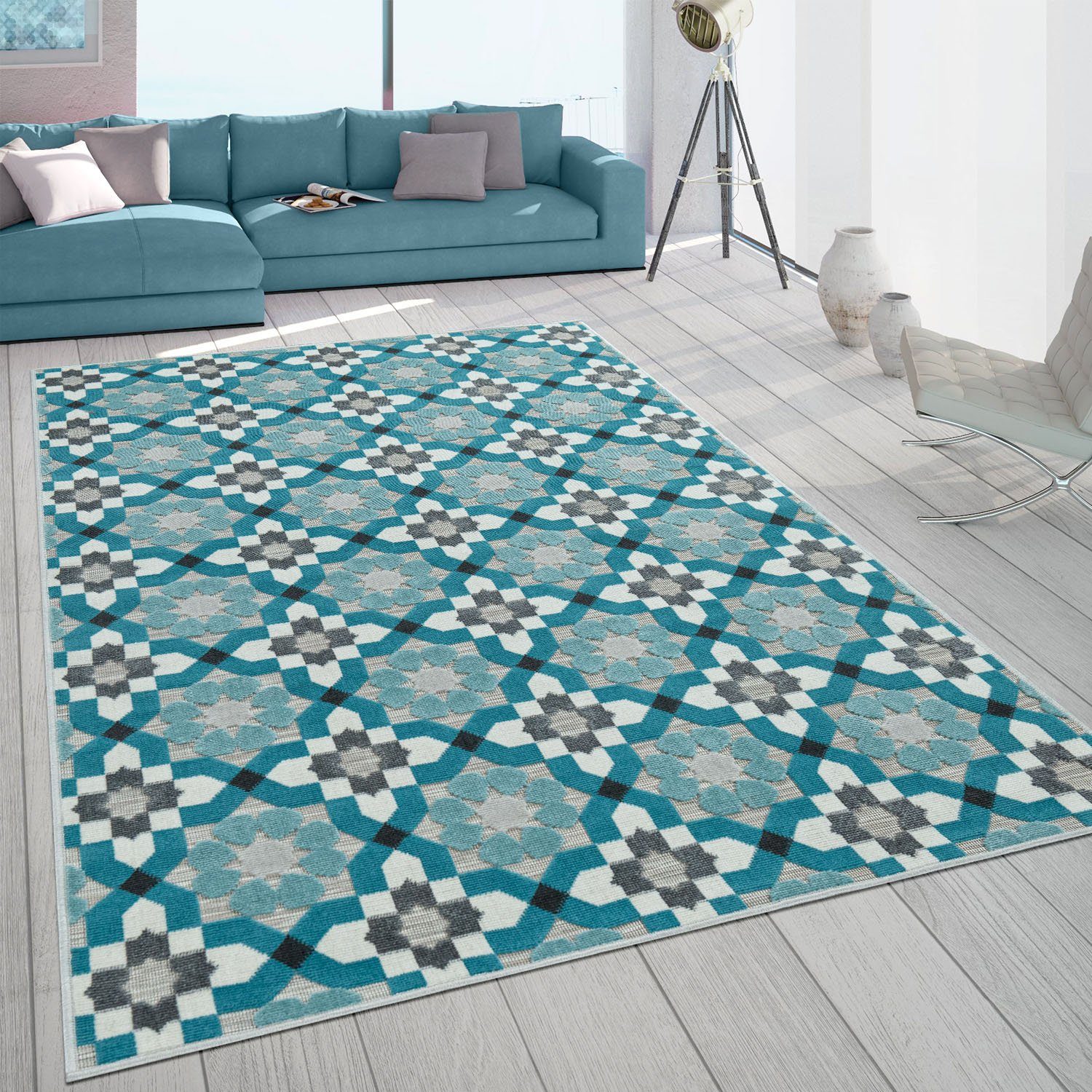 Teppich Charleroi geeignet türkis 492, In- 3D-Design, mm, Home, Outdoor und Paco Höhe: rechteckig, 3 Motiv Blüten