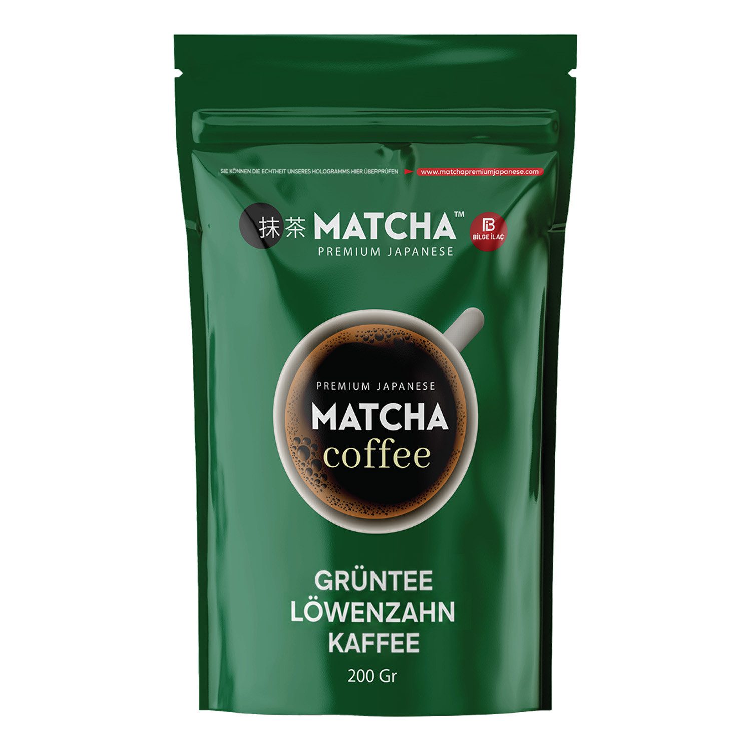 Bilge İlaç Kaffee Matcha Premium Japanese Kaffee – Kaffee mit Grüntee & Löwenzahn 200 g, 200 g, Kaffee mit Grüntee und Löwenzahn