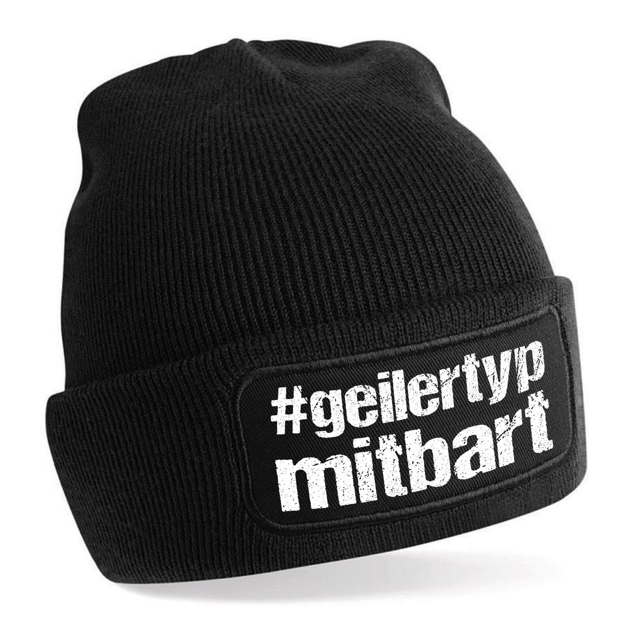 Beanie Strickmütze mit Spruch #geilertypmitbart