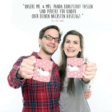 Mr. & Mrs. Panda Kinderbecher Einhorn Happy - Rot Pastell - Geschenk, Kinder Tasse, Outdoorgeschirr, Kunststoff, Mikrowellenbeständig