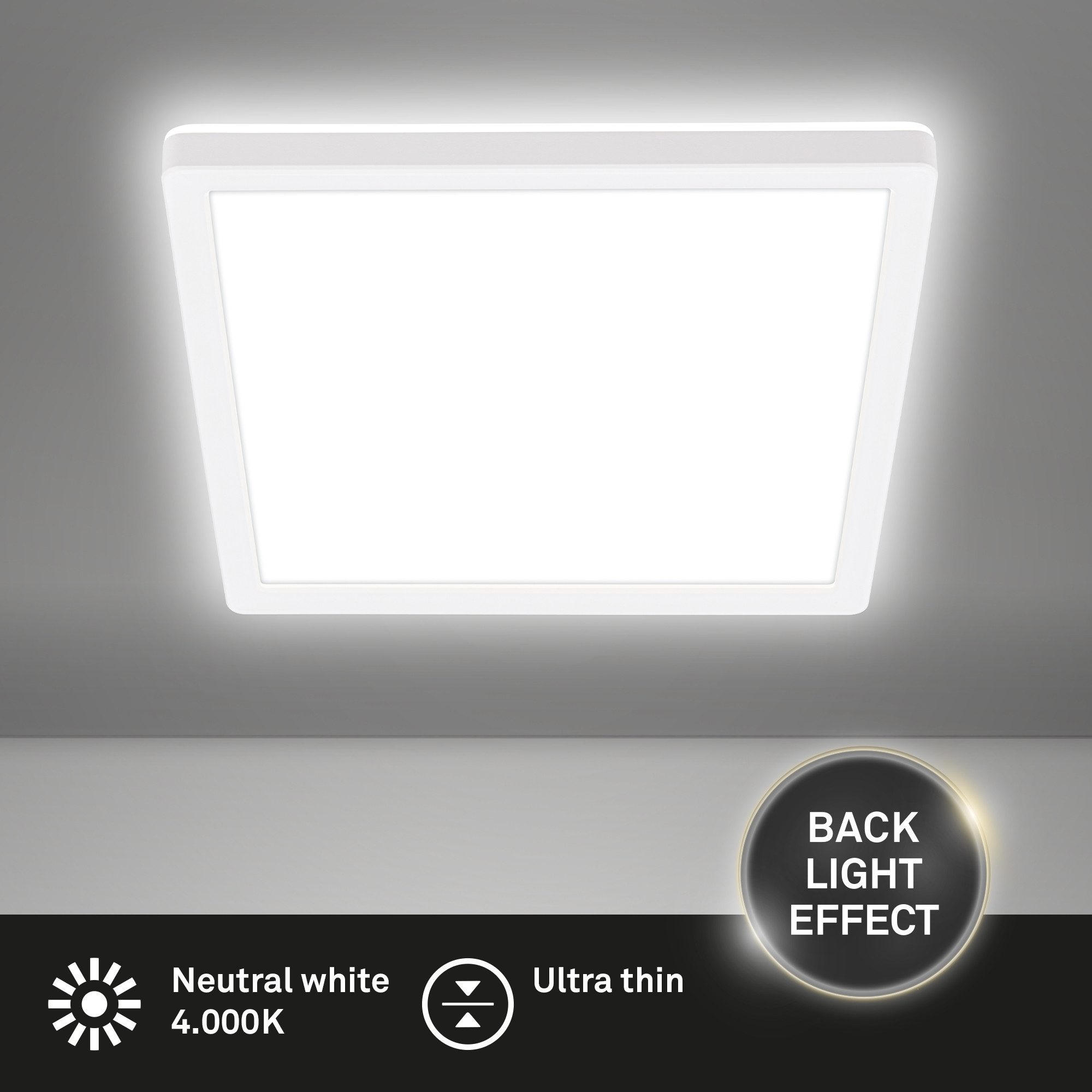 Briloner Leuchten Deckenleuchte LED Deckenlampe Panel Slim Ultraflach Backlight Schwarz/Weiß, Quadratisch, LED fest integriert, 4000K, Verschiedene Größen und Ausführungen, Wohnzimmer, Schlafzimmer, Flur
