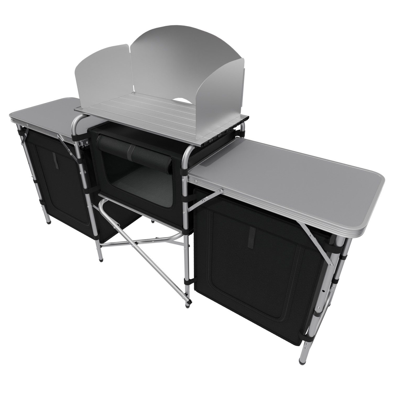 24Move Campingschrank Campingküche CAMPO Alu Outdoorküche (faltbar, inkl. Windschutz und Tragetasche) mit Arbeitsplatte und Staufächern