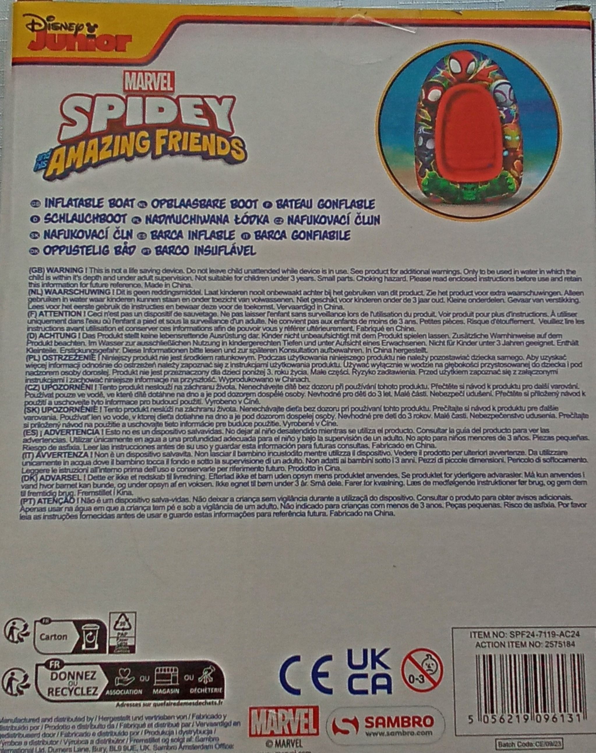 Festivalartikel Kinder-Schlauchboot Marvel Spiderman aufblasbares Boot 100x60cm für Kinder, Spidey Ponton