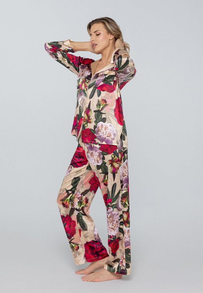 Marc&André Pyjama PETAL BEAUTY mit Blütendruck, Elastischer Bund