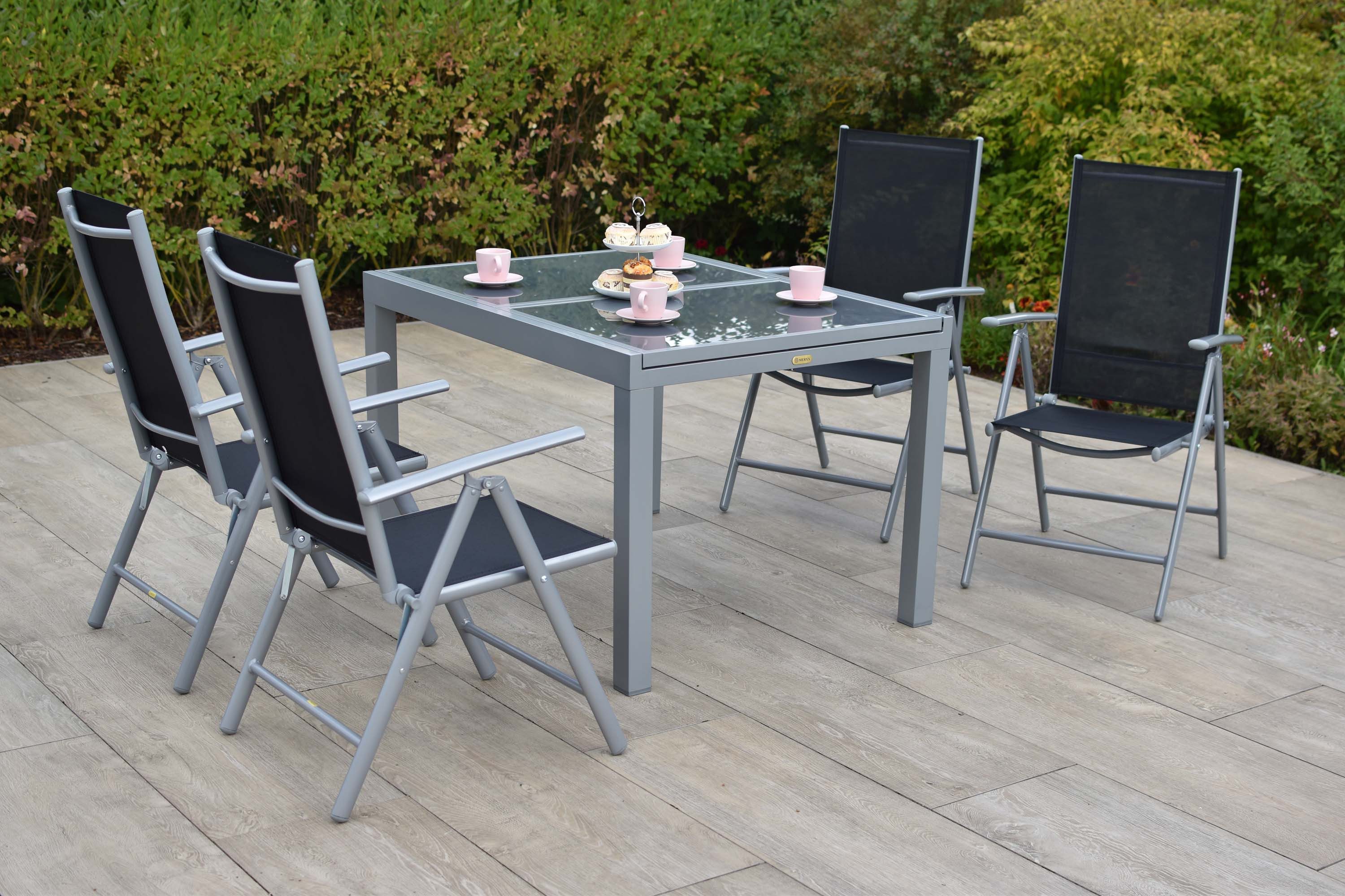 MERXX Garten-Essgruppe Amalfi, (Set, 5tlg), 4 Klappsessel mit verstellbarer Rückenlehne, Ausziehtisch