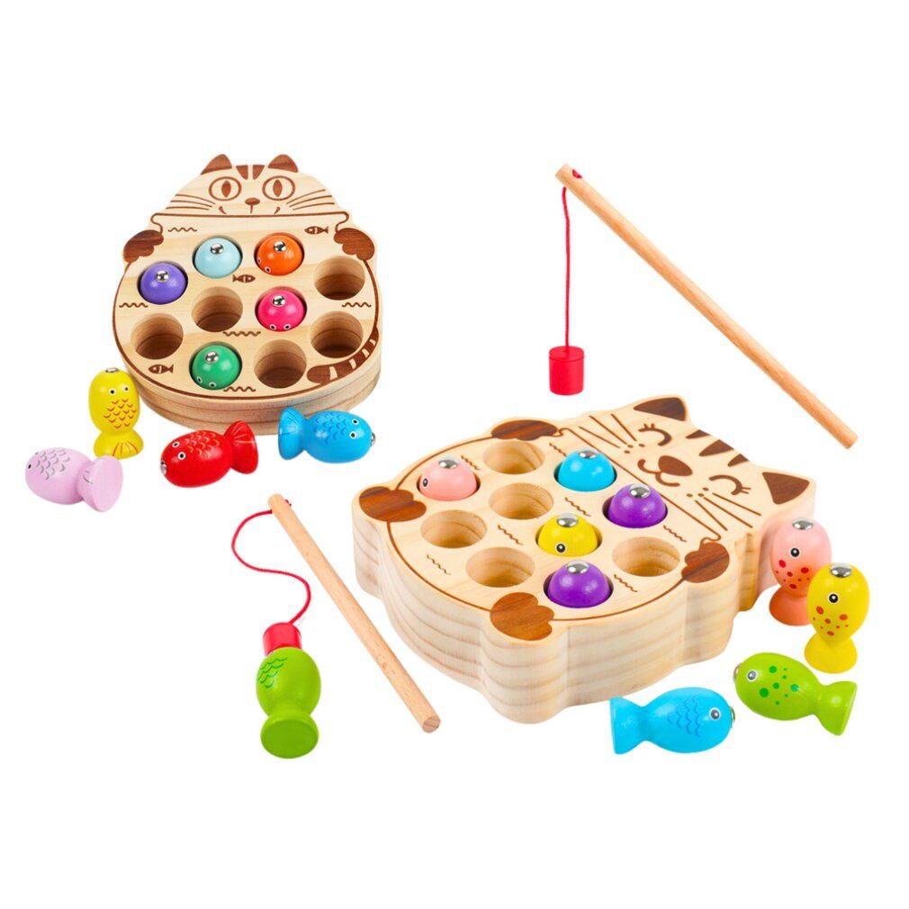 LEAN TOYS Spiel Holz-Arcade-Spiel Fischfang 2 Ruten