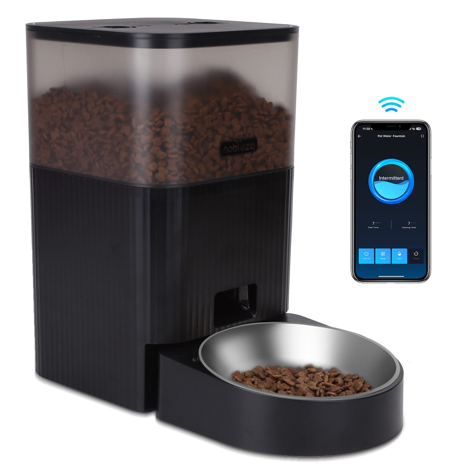 nobleza Katzen-Futterspender Automatischer Futterautomat für Katze &Hund 4.2L Pet Feeder mit Timer