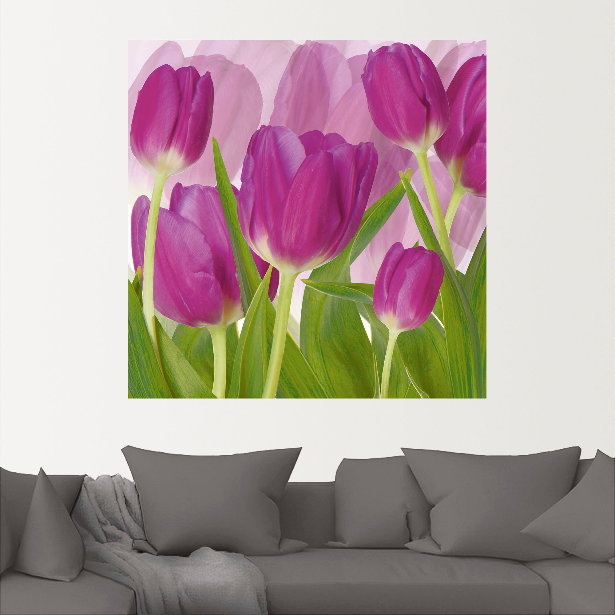 Artland Blumen oder lila, Wandaufkleber Leinwandbild, Wandbild (1 in versch. Poster Größen als Tulpenfeld Alubild, St),