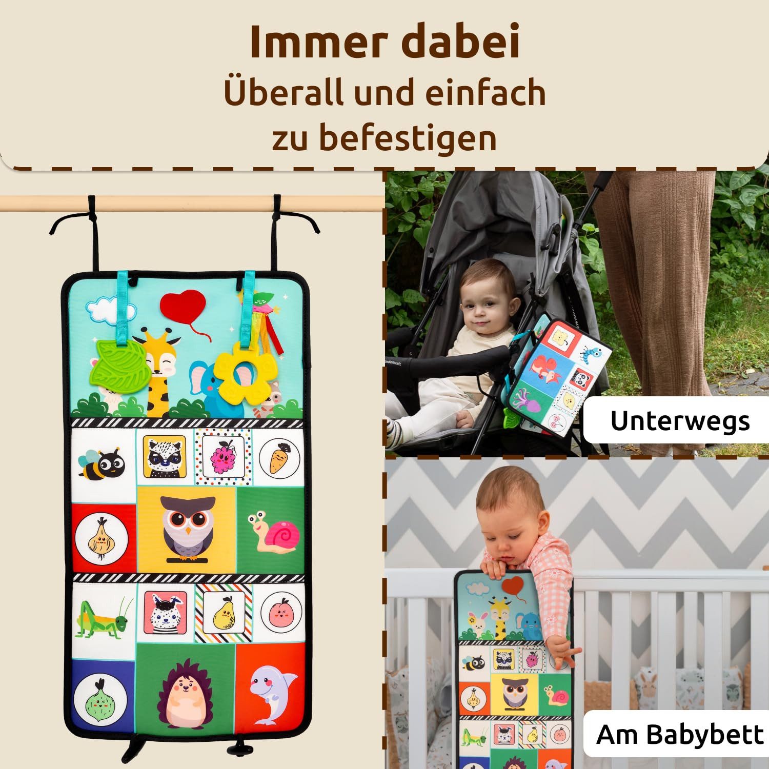 Mallie Babyspiegel Sensorik Baby Spiegel Spielzeug mit Bauchlage Knisterbuch (Babyspielzeuge ab 0, 3, 6 Monate I Baby Mirror Toy mit Schwarz Weiß Kontrast Muste – Bild 5 von 5