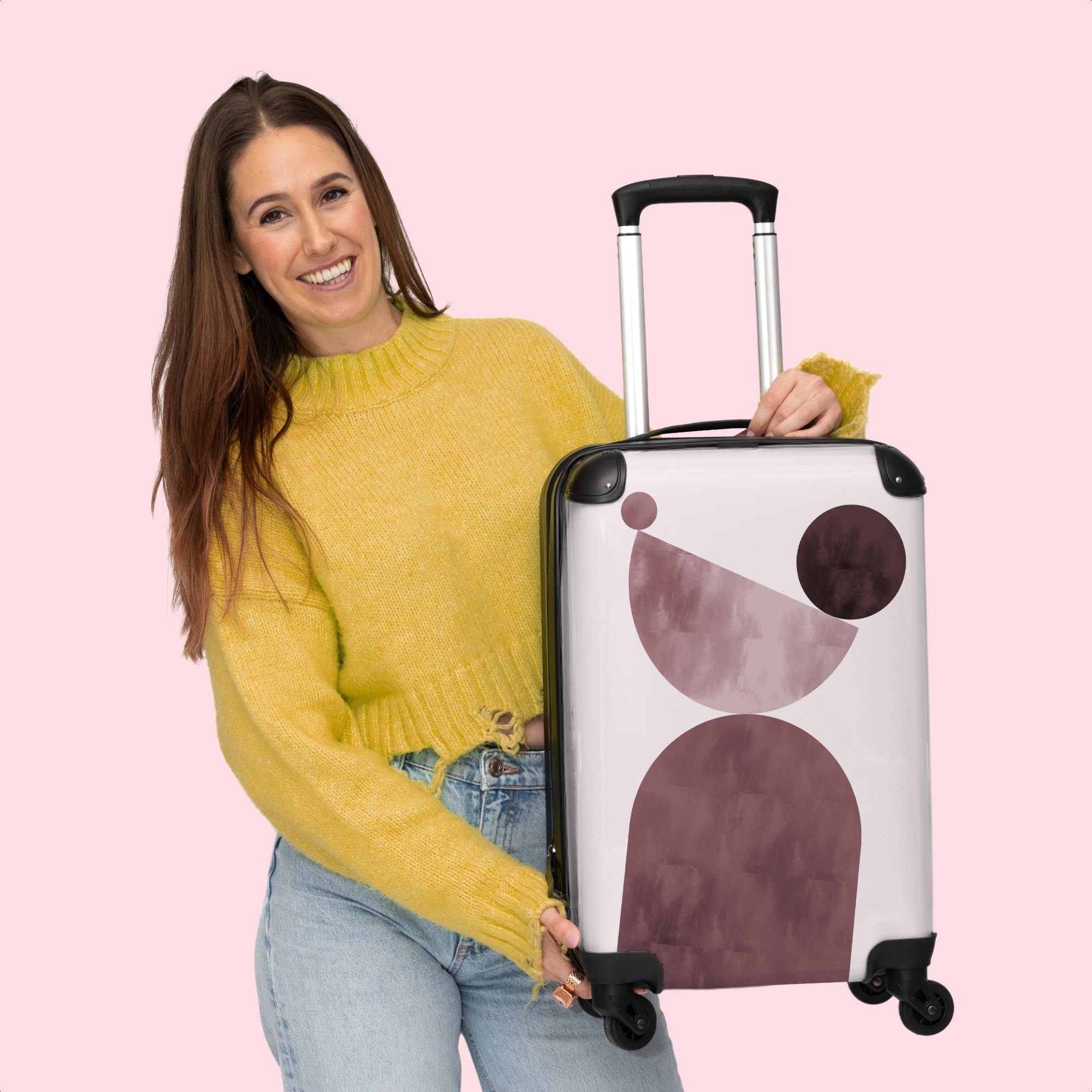 55x35x20cm Handgepäckkoffer Cabin Trolley - Pastell 4 NoBoringSuitcases.com© - Formen Rollen - Handgepäck Kleine 4 Rosa, mit - Rollen, Abstrakt Reisekoffer Rollkoffer