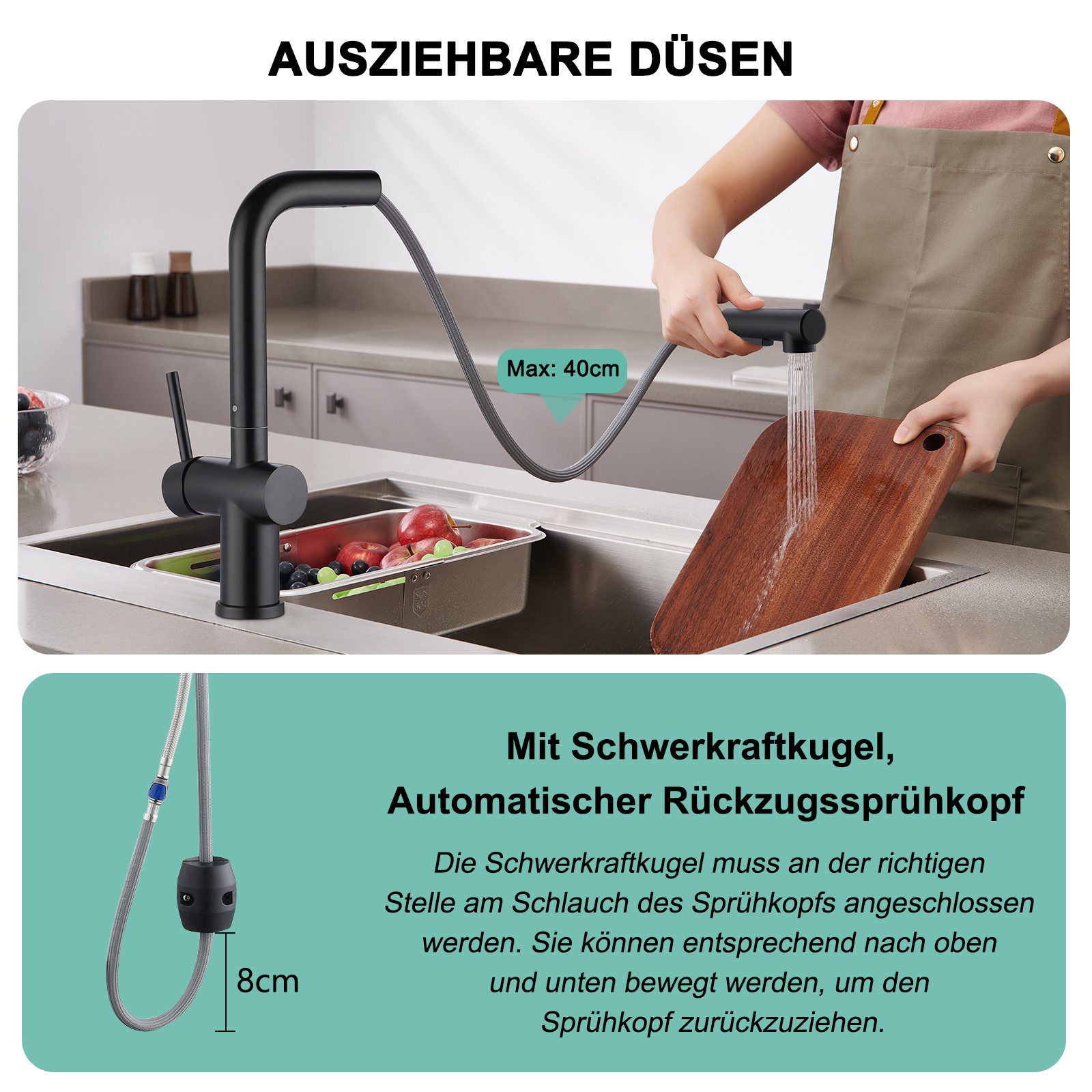 WOOHSE Spültischarmatur Niederdruck Armatur Küche Ausziehbar günstig online kaufen