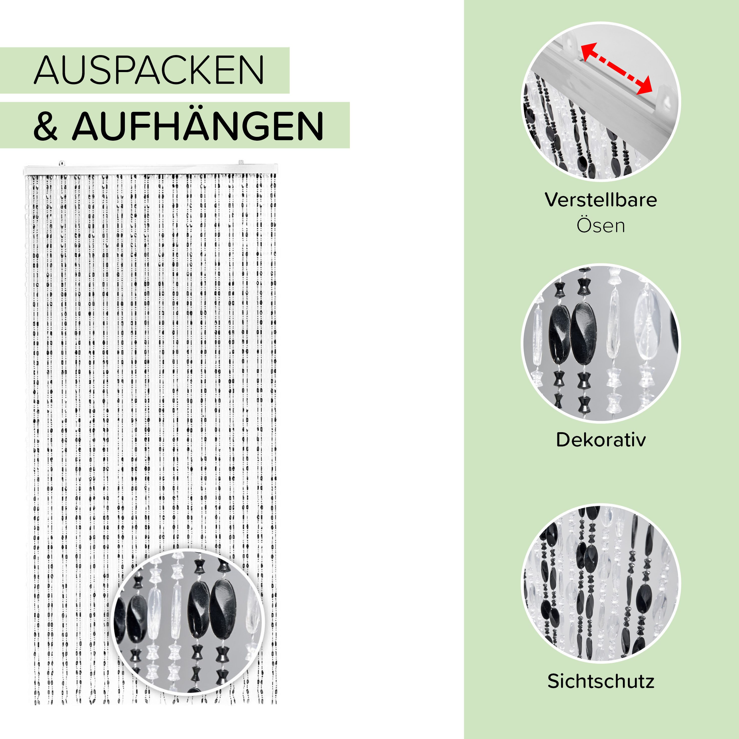 Kobolo Türvorhang Perlenvorhang Vorhang PEARL 100x230 cm, Einfache Montage (1 St), Ösen, 80 Stränge – Bild 4 von 5